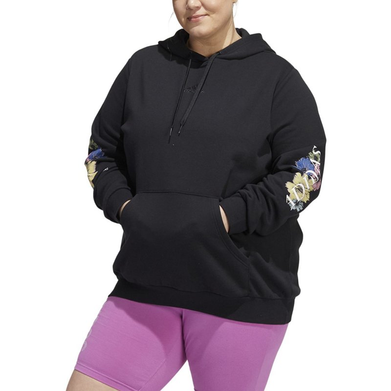 adidas Women's Floral Hoodie Black, 1X - Women's Athletic Performance Tops at Academy Sports product image
