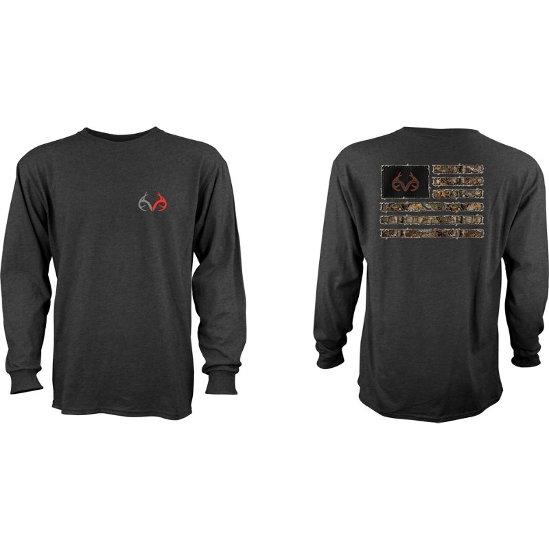 Realtree Men’s Tattered Flag Long Sleeve T-Shirt Charcoal, 2X-Large - Men's Outdoor Graphic Tees at Academy Sports product image
