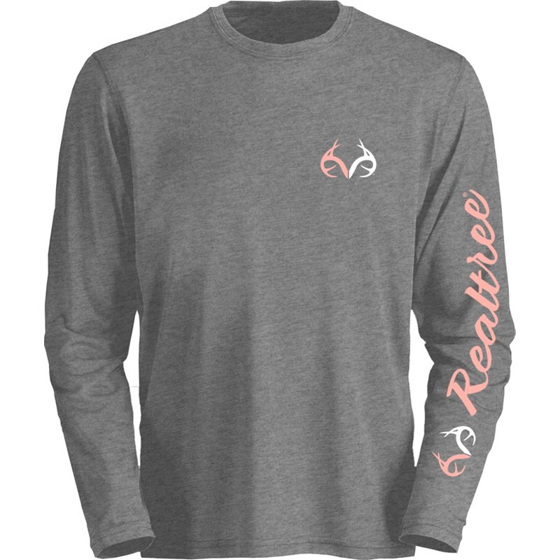 Realtree Women’s Faded Flag Antlers Long Sleeve T-Shirt Gray, Medium - Women's Outdoor Short-Sleeve Tops at Academy Sports product image