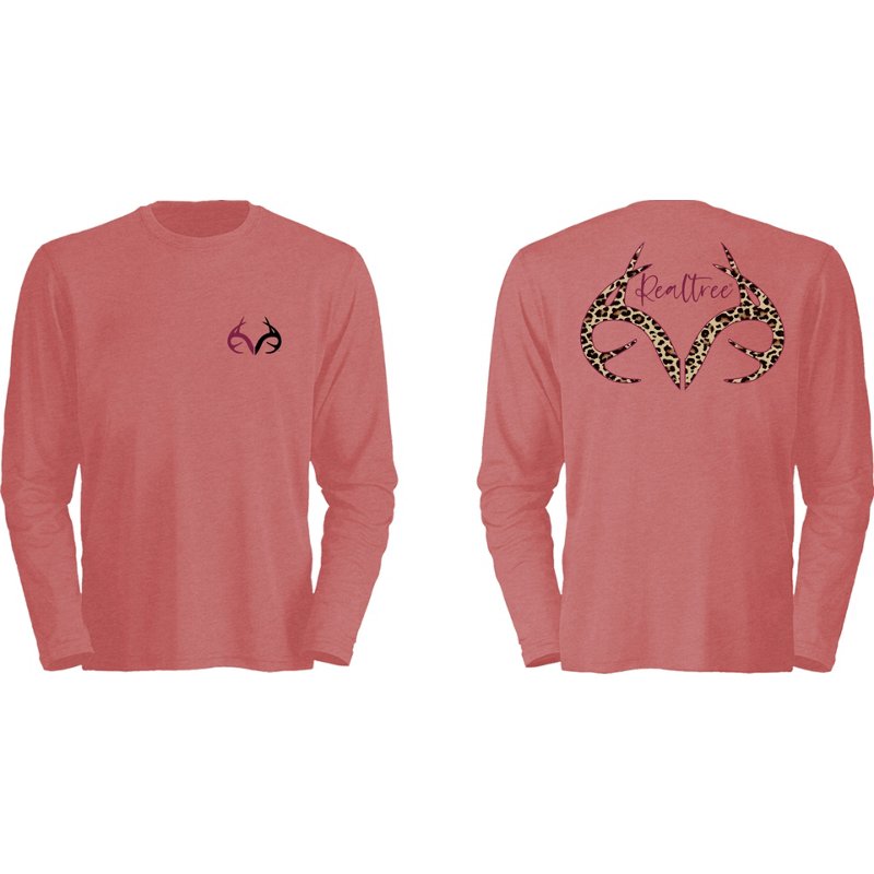 Realtree Women’s Leopard Antler Back Long Sleeve T-Shirt Pink, Small - Women's Outdoor Short-Sleeve Tops at Academy Sports product image