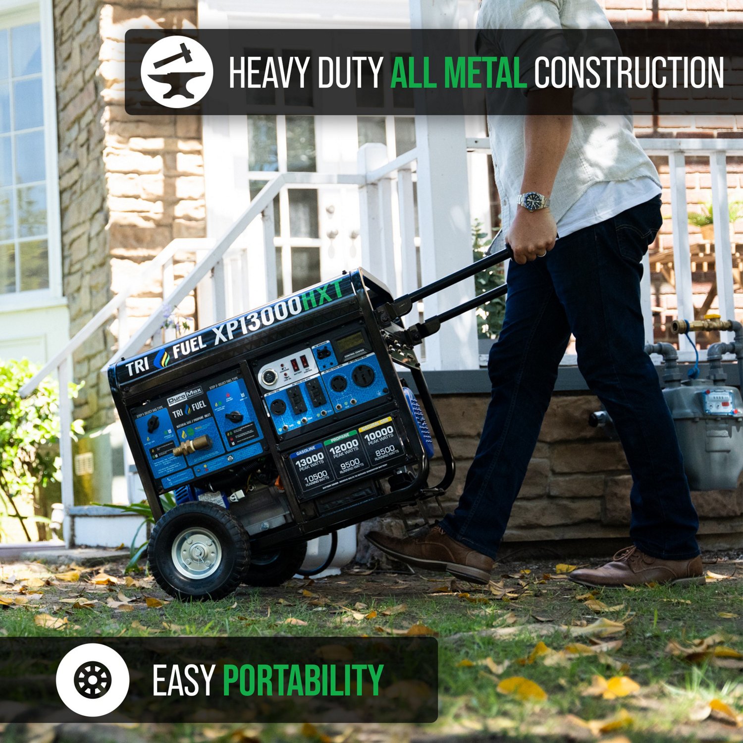 DuroMax 13,000 W 500cc Tri Fuel Portable HXT Generator with CO Alert