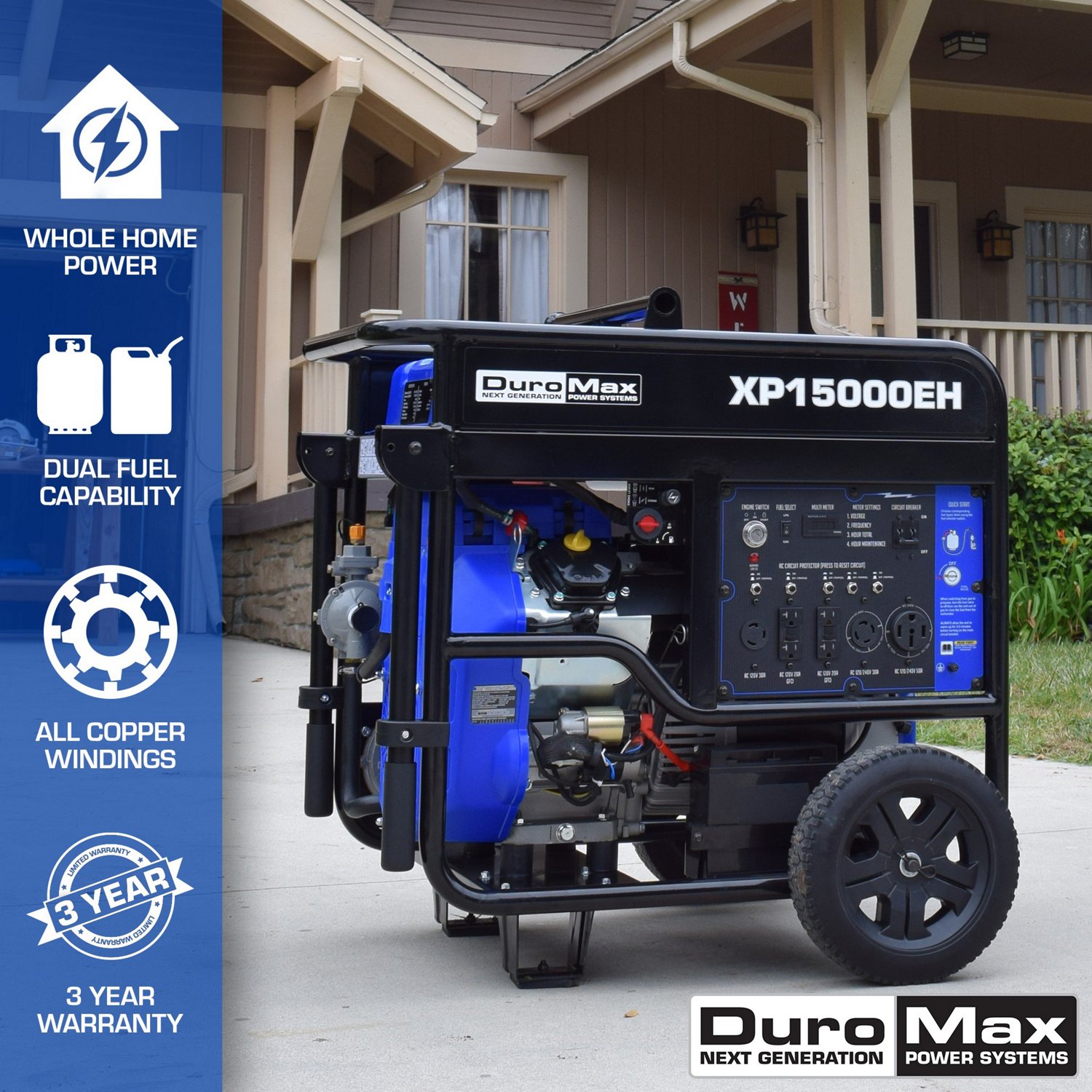 DuroMax 15,000W 713cc VTwin Electric Start Dual Fuel Hybrid Portable