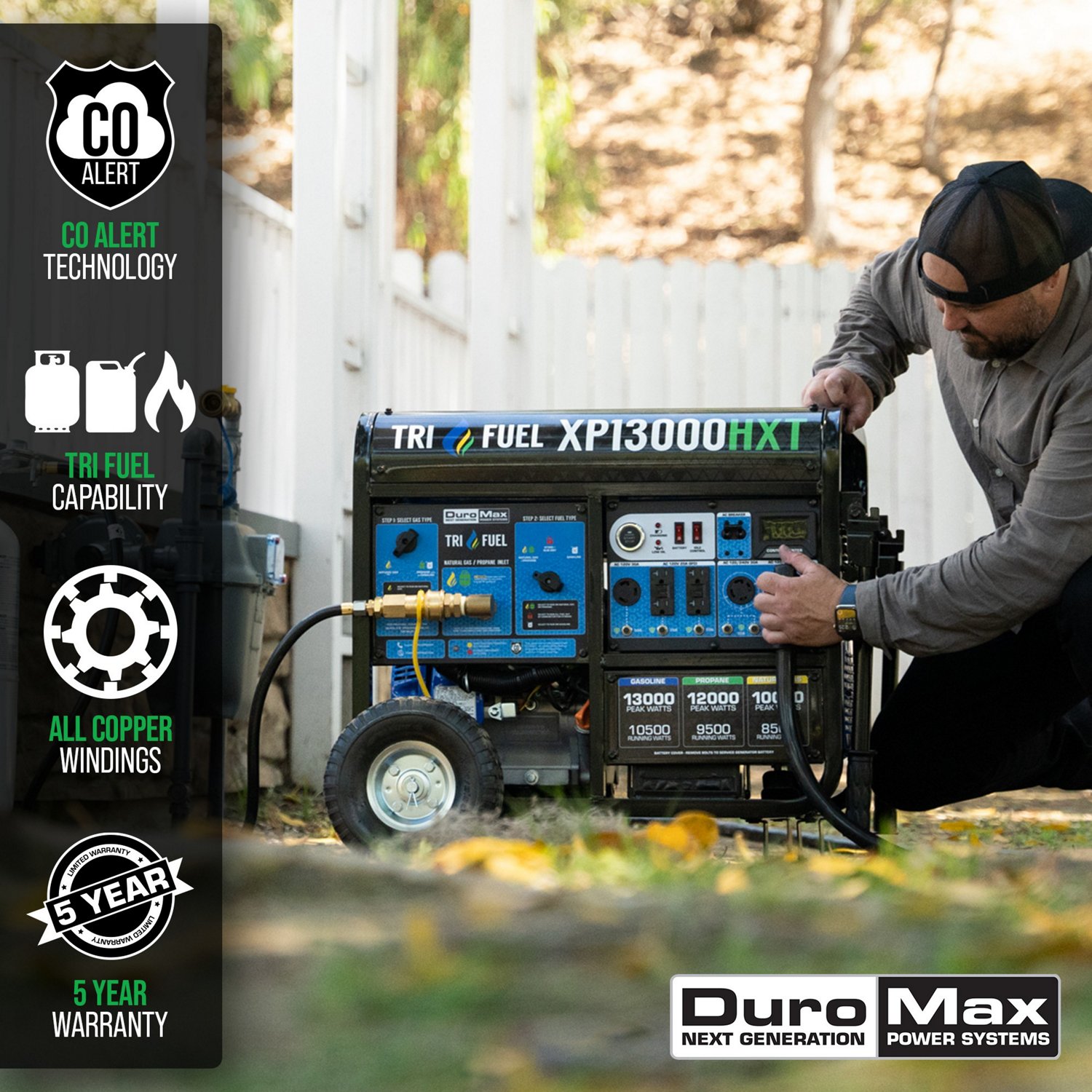 DuroMax 13,000 W 500cc Tri Fuel Portable HXT Generator with CO Alert - view number 5
