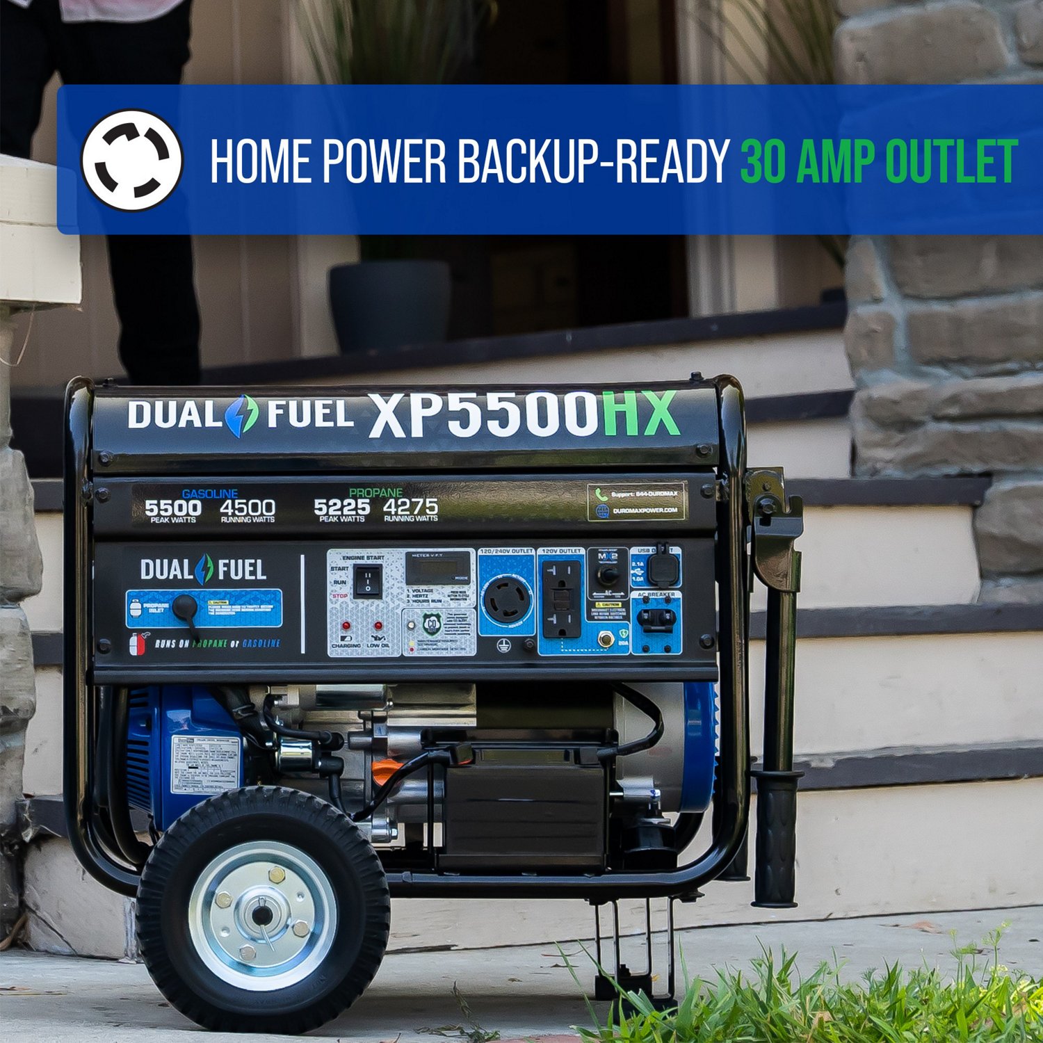 DuroMax 5,500 W 210cc Dual Fuel Portable HX Generator with CO Alert                                                              - view number 6