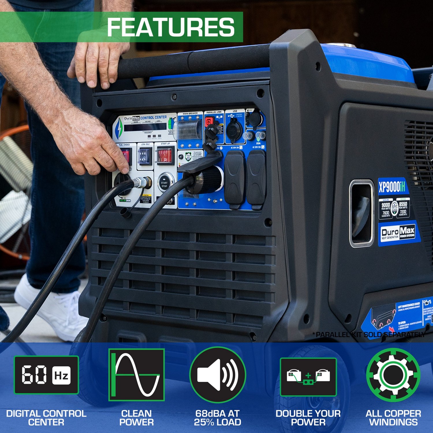 DuroMax 9,000 W 459cc Dual Fuel Digital Inverter Hybrid Portable Generator with CO Alert - view number 3