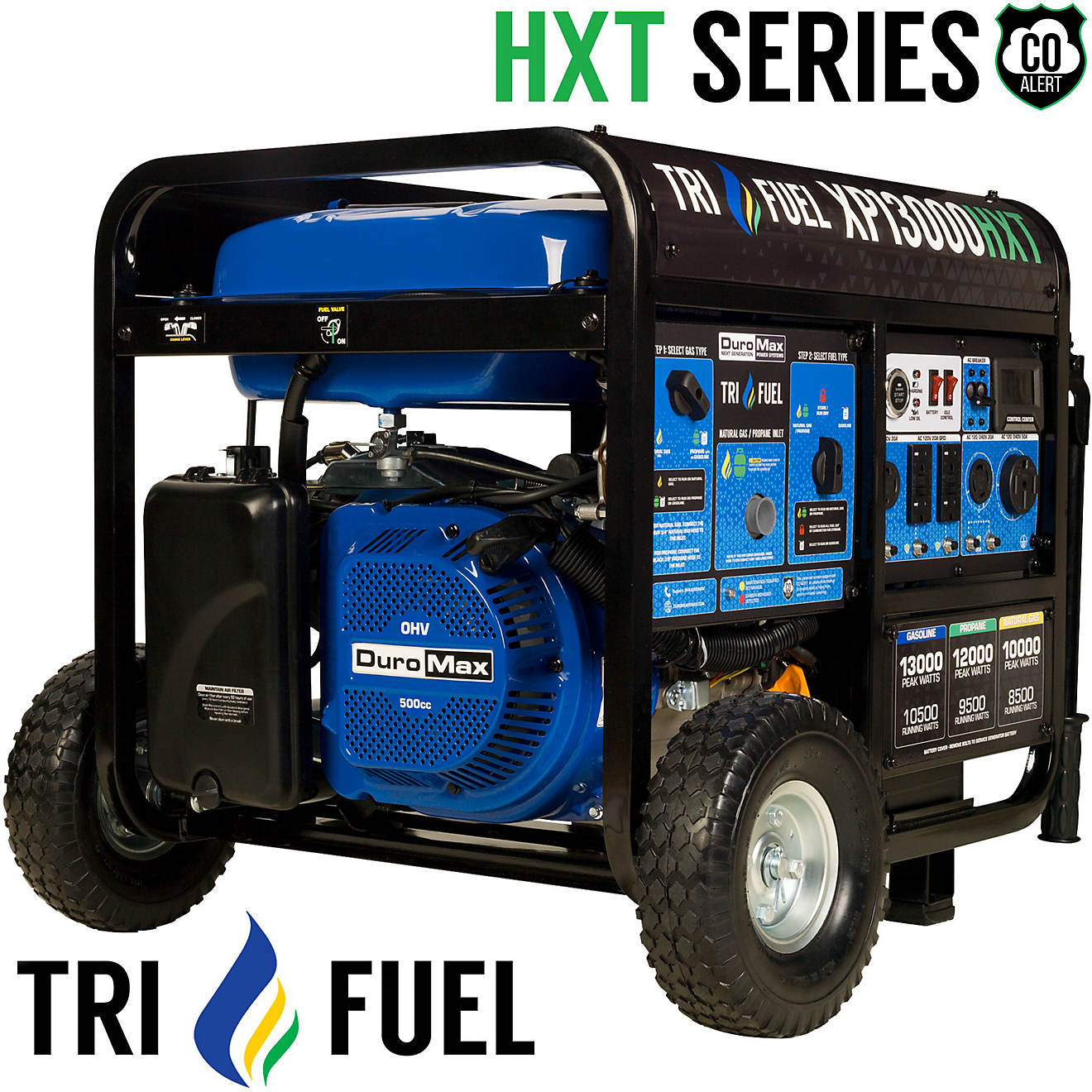 DuroMax 13,000 W 500cc Tri Fuel Portable HXT Generator with CO Alert                                                             - view number 1