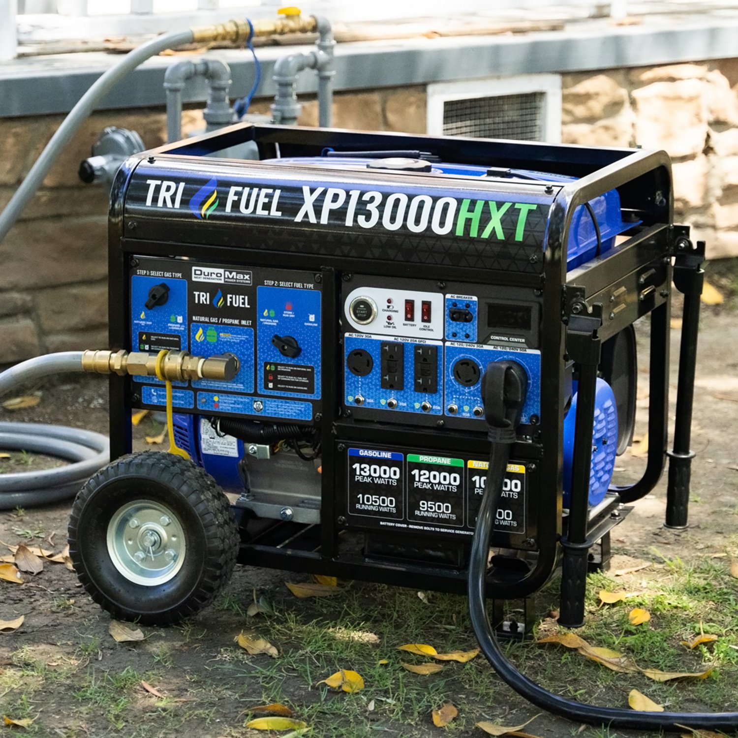 DuroMax 13,000 W 500cc Tri Fuel Portable HXT Generator with CO Alert