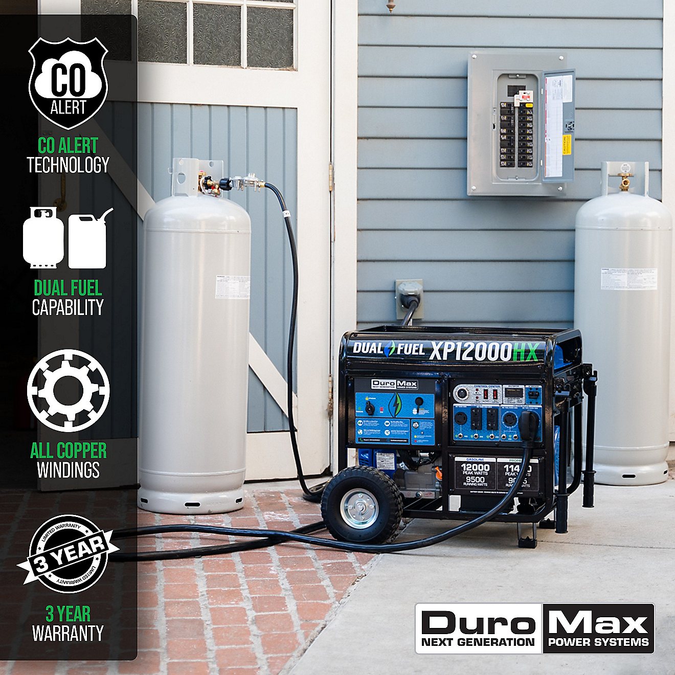 DuroMax 12,000 W 460cc Dual Fuel Portable HX Generator with CO Alert                                                             - view number 5