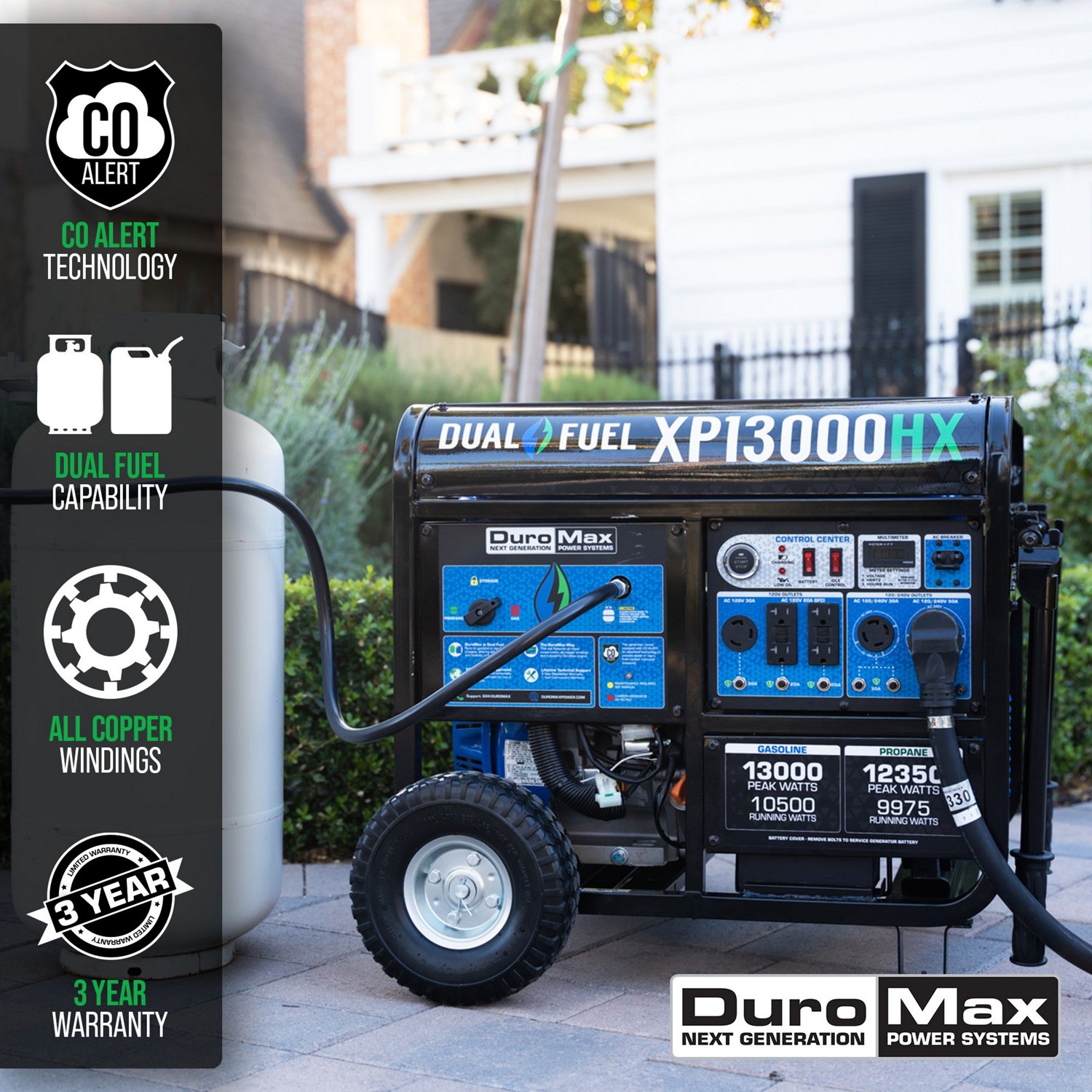 DuroMax 13,000 W 500cc Dual Fuel Portable HX Generator with CO Alert - view number 5