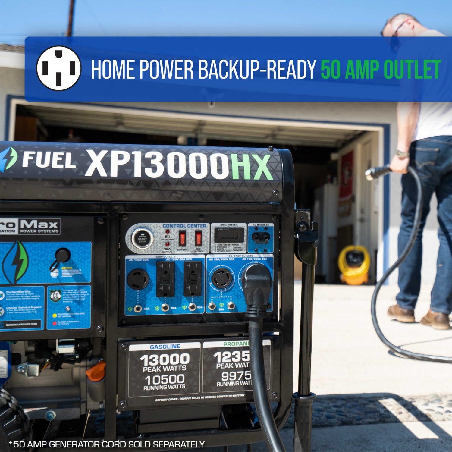 DuroMax 13,000 W 500cc Dual Fuel Portable HX Generator with CO Alert - view number 8