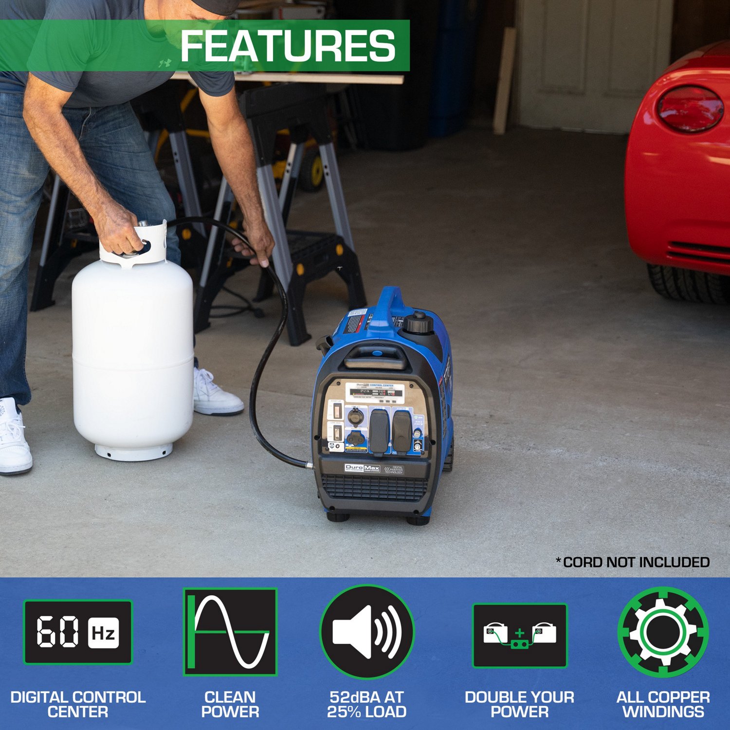 DuroMax 2,300 W 80cc Dual Fuel Digital Inverter Hybrid Portable Generator with CO Alert                                          - view number 3