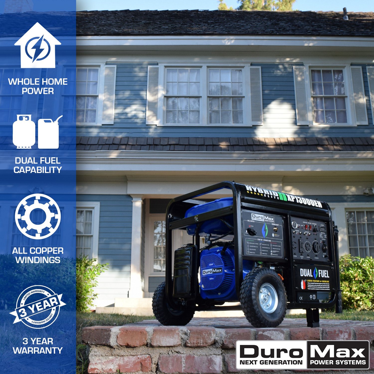 DuroMax 13,000 W 500cc Dual Fuel Portable Generator Academy