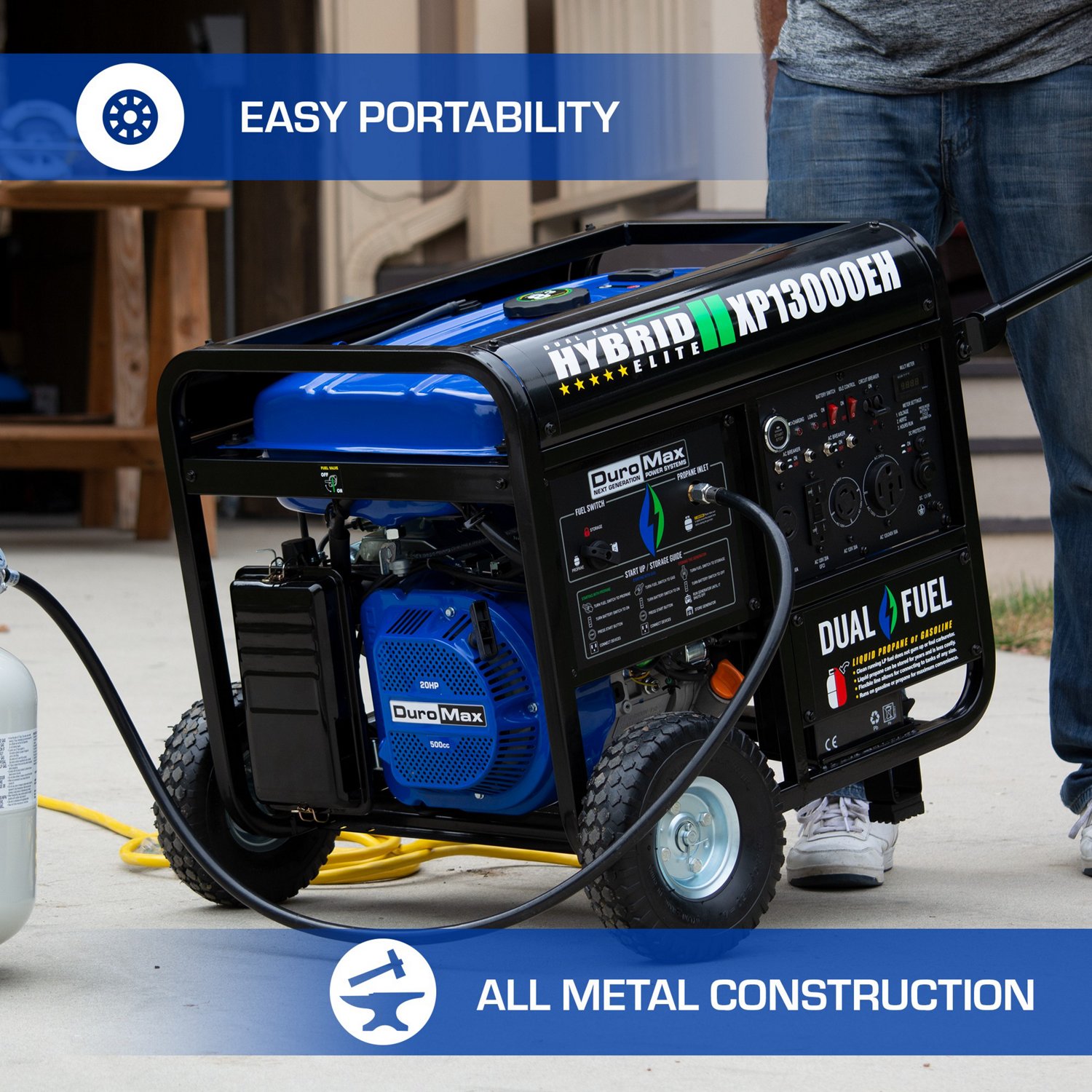 DuroMax 13,000 W 500cc Dual Fuel Portable Generator Academy