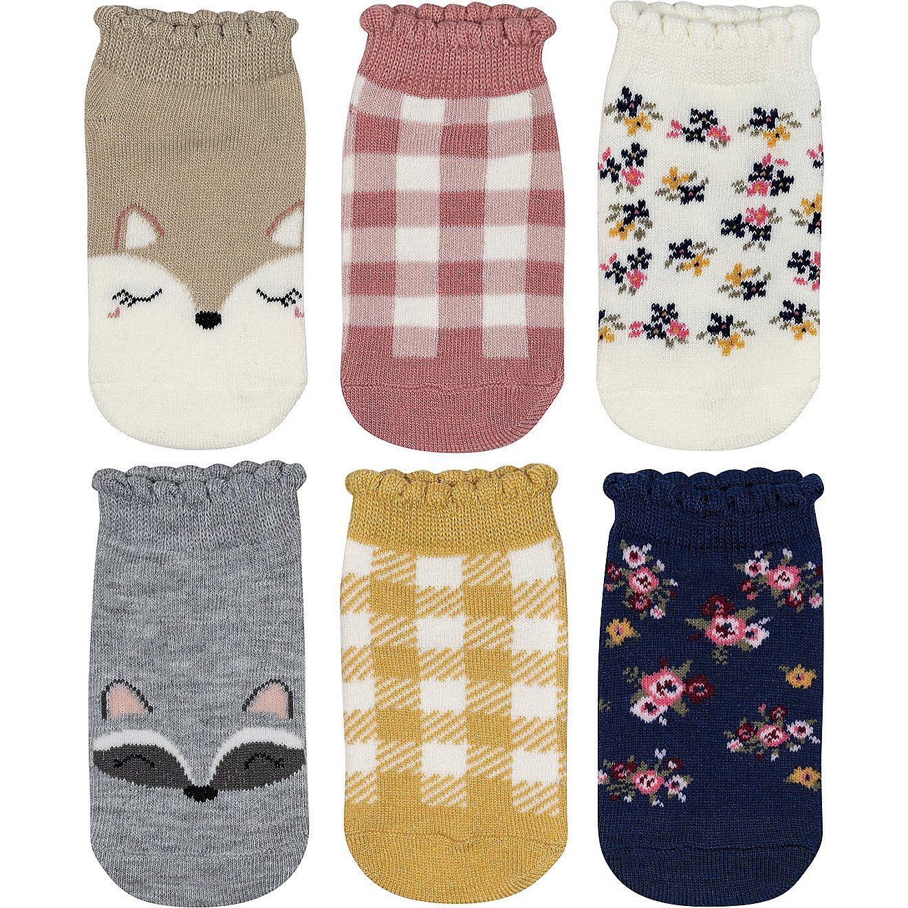BCG Girls’ Plaid Woodland Animal No Show Socks 6 Pack                                                                          - view number 1