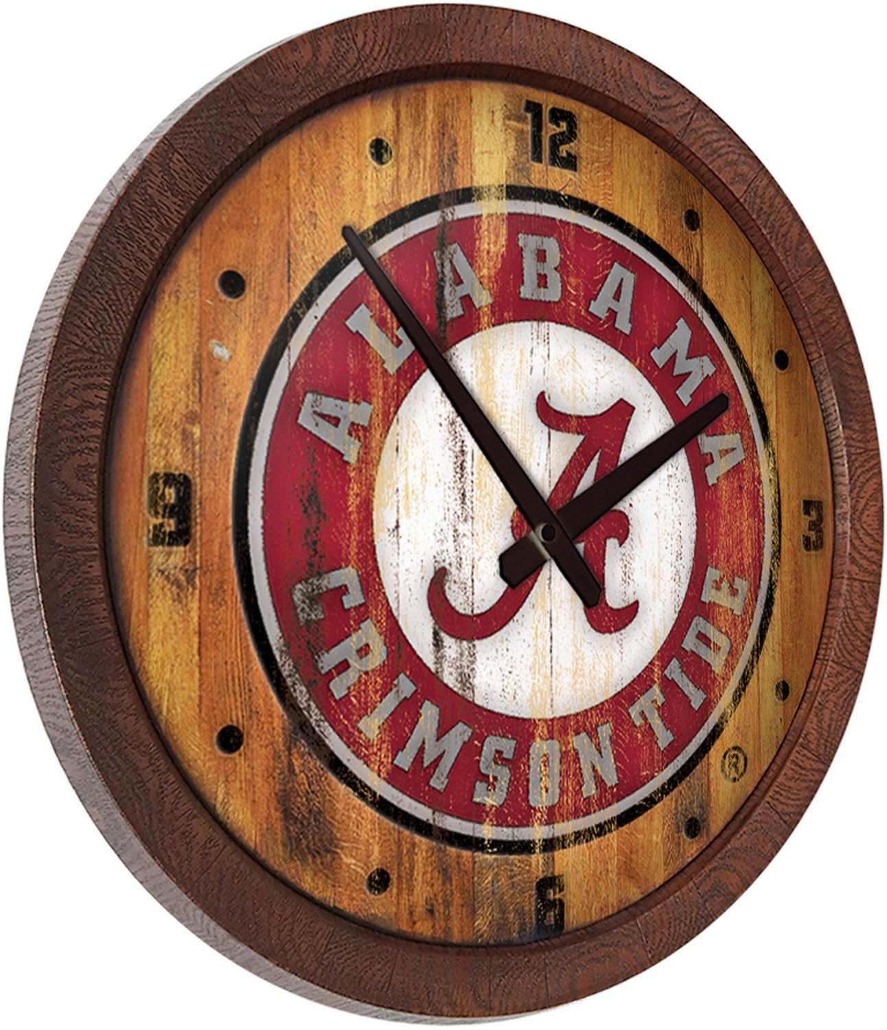 The Fan-Brand University of Alabama School Seal Weathered Faux Barrel Top Clock - view number 2