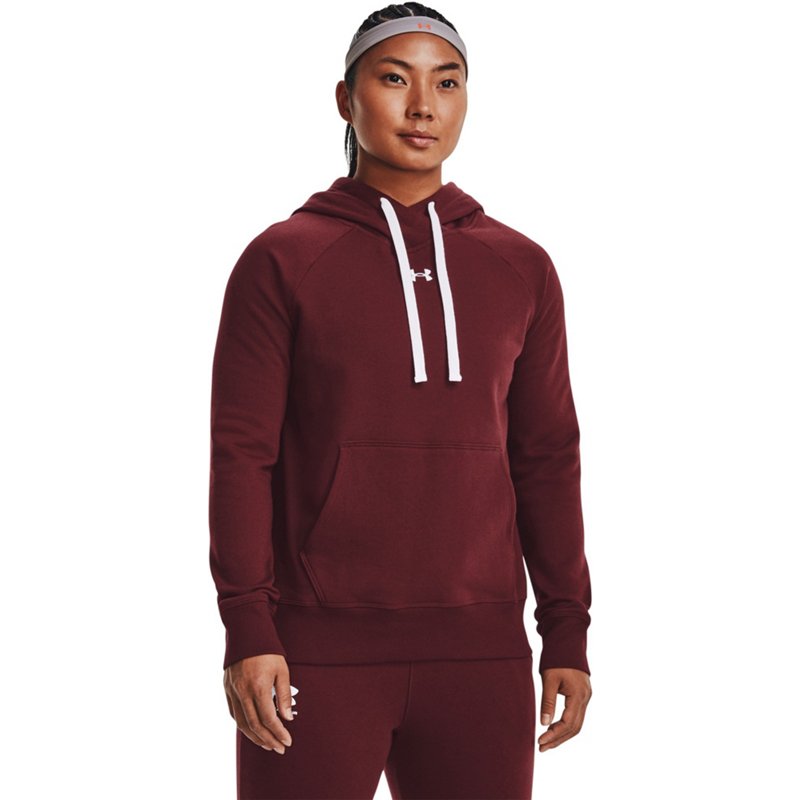 Under Armour Women's Rival Fleece HB Hoodie Red Dark, Small - Women's Athletic Fleece at Academy Sports product image