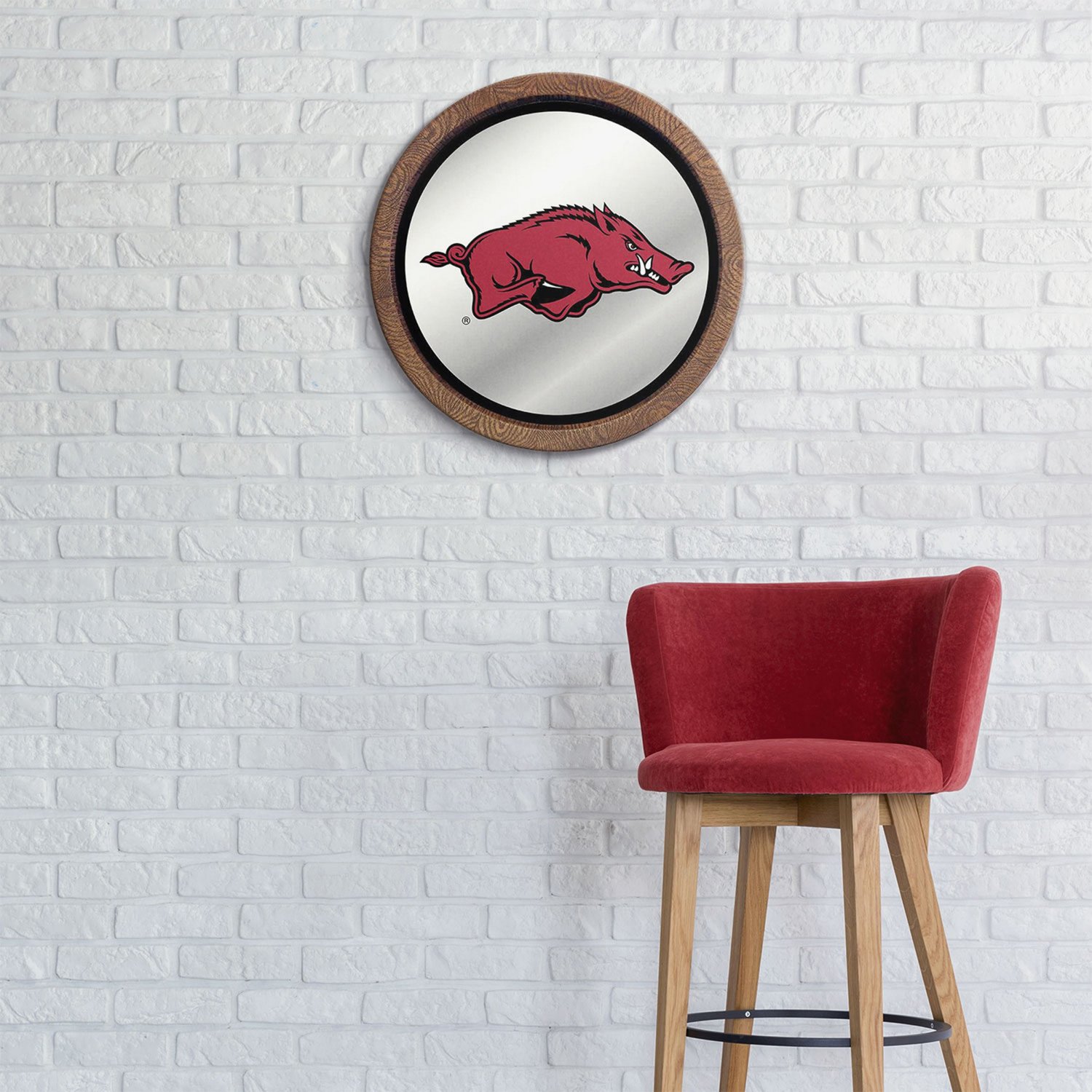 The Fan-Brand University of Arkansas Mascot Barrel Top Mirrored Sign - view number 3