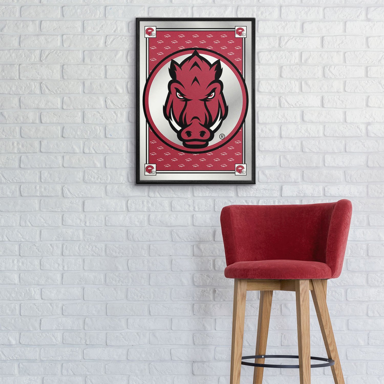 The Fan-Brand University of Arkansas Tusk Stare Team Spirit Framed Mirrored Wall Sign - view number 3