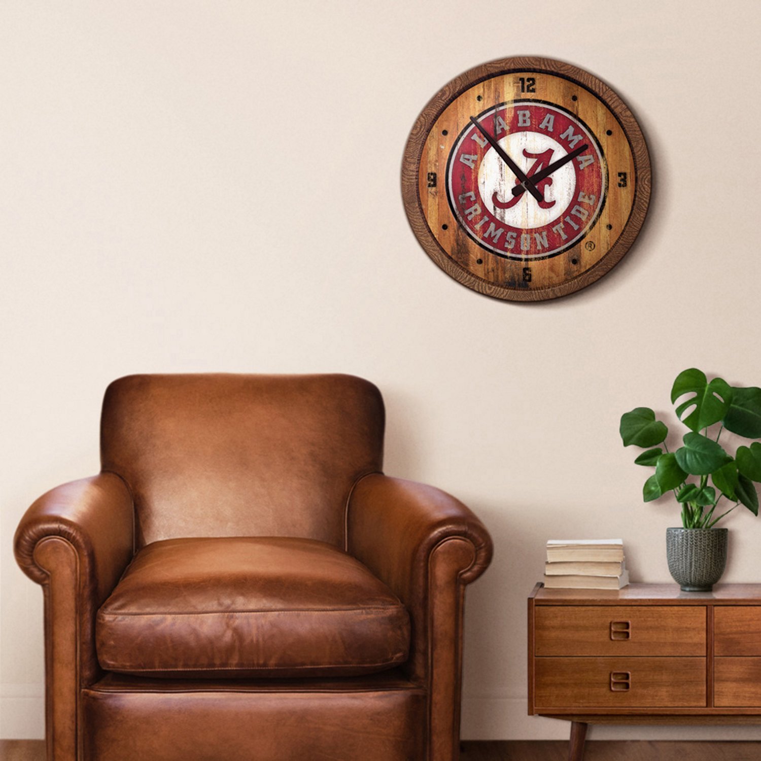 The Fan-Brand University of Alabama School Seal Weathered Faux Barrel Top Clock - view number 3
