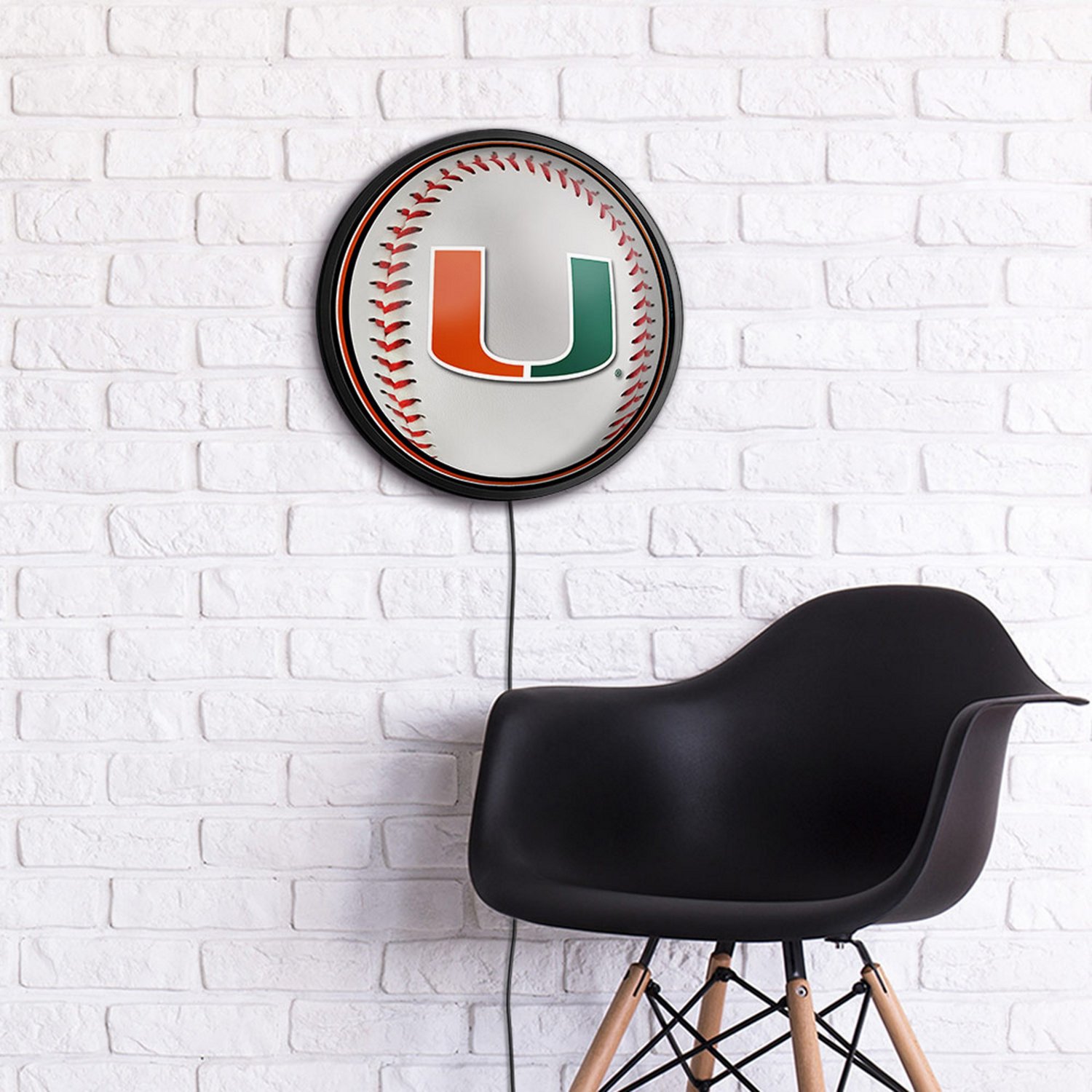 The Fan-Brand University of Miami Baseball Round Slimline Lighted Wall Sign - view number 3