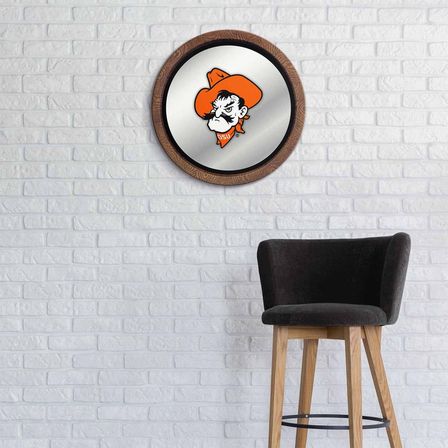 The Fan-Brand Oklahoma State University Mascot Faux Barrel Top Mirrored Wall Sign - view number 3