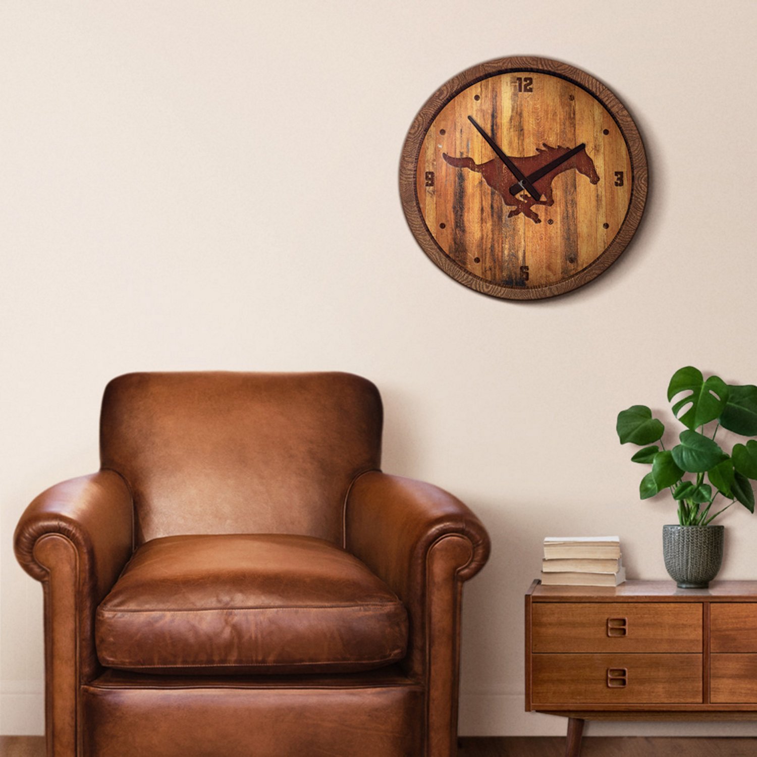 The Fan-Brand Southern Methodist University Branded Faux Barrel Top Clock - view number 3