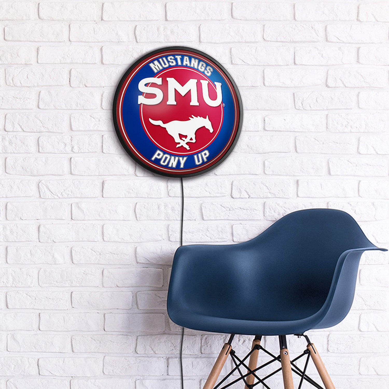 The Fan-Brand Southern Methodist University Pony Up Round Slimline Lighted Wall Sign - view number 4