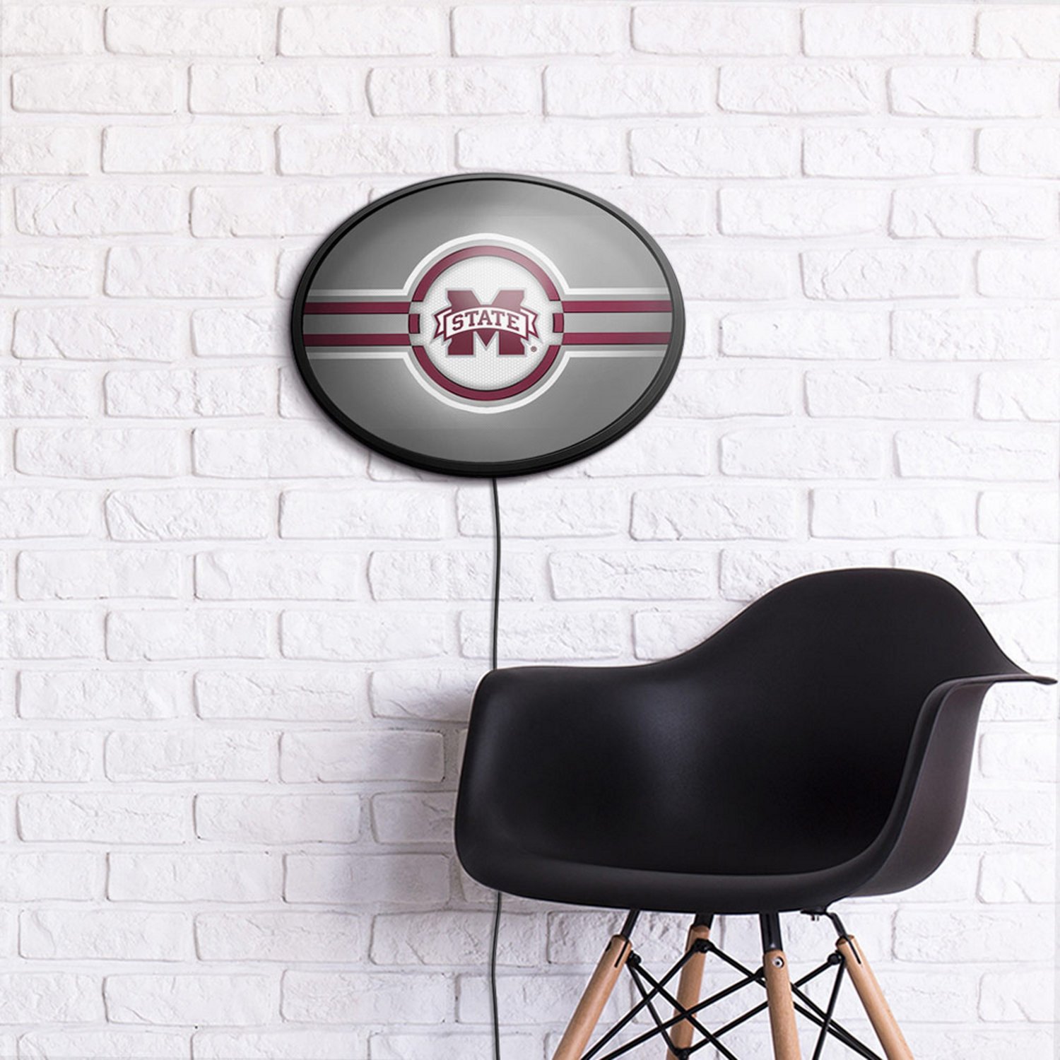 The Fan-Brand Mississippi State University Gray Oval Slimline Lighted Wall Sign - view number 4
