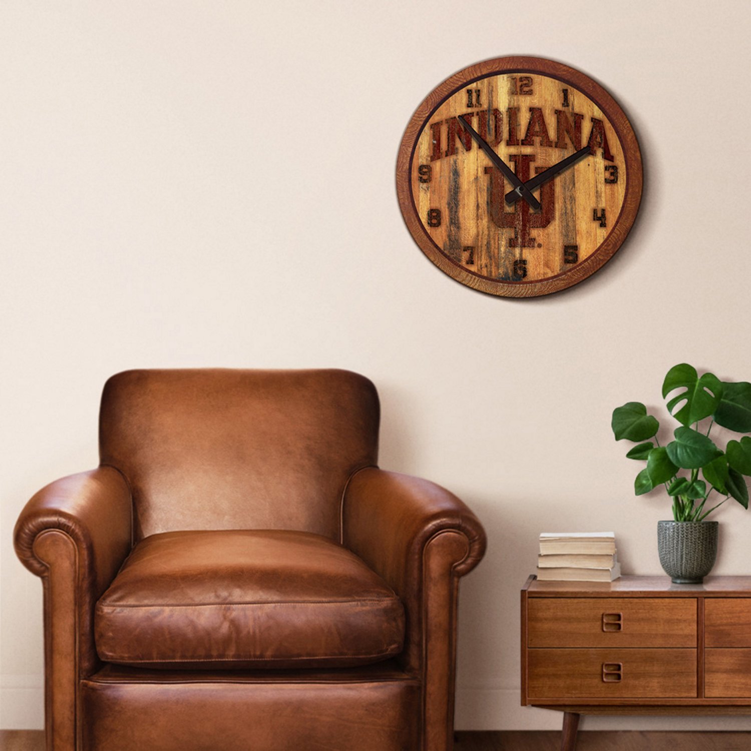 The Fan-Brand Indiana University Branded Faux Barrel Top Clock - view number 3