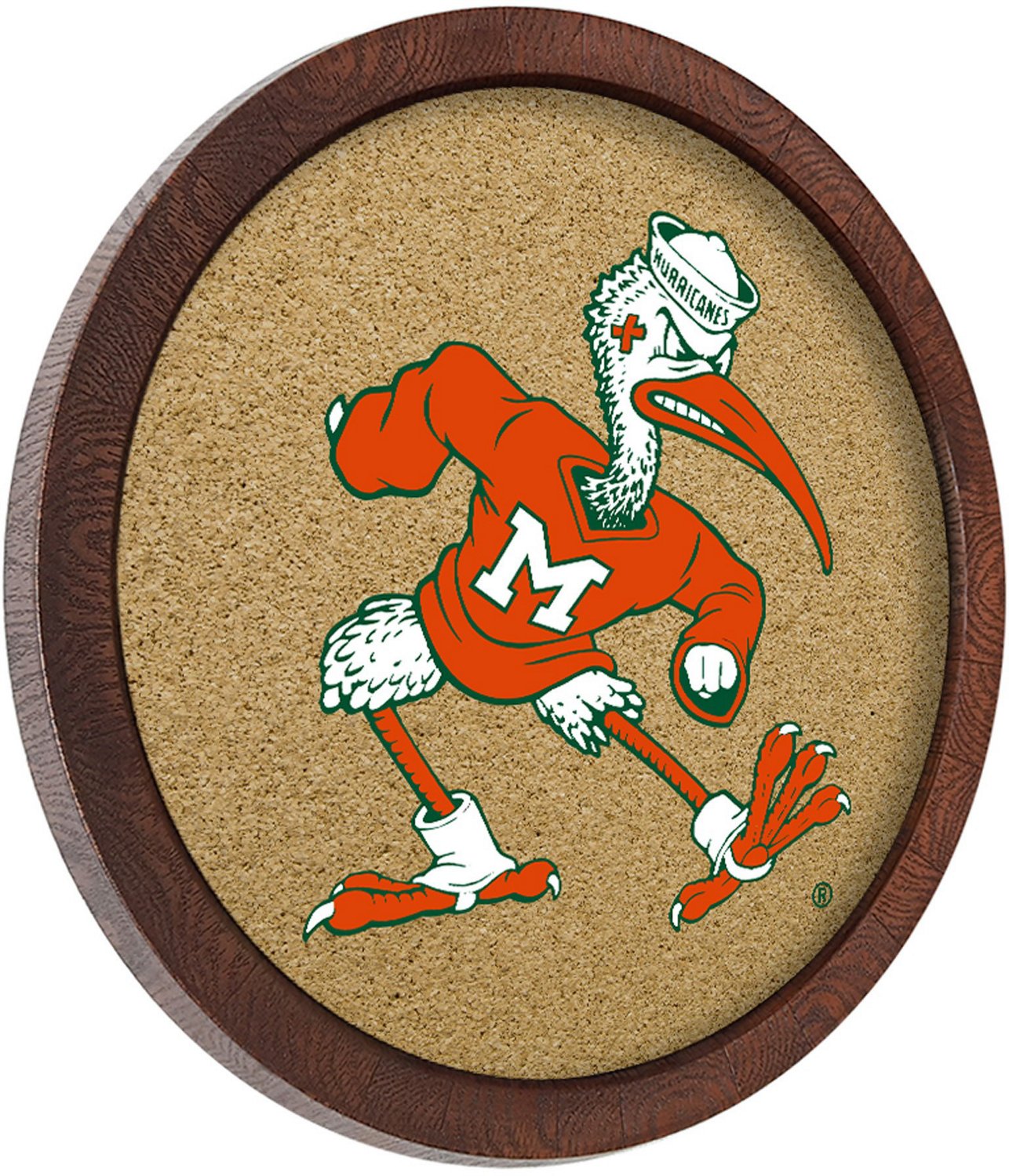 The Fan-Brand University of Miami Anchor Mascot “Faux” Barrel Framed Cork Board - view number 2