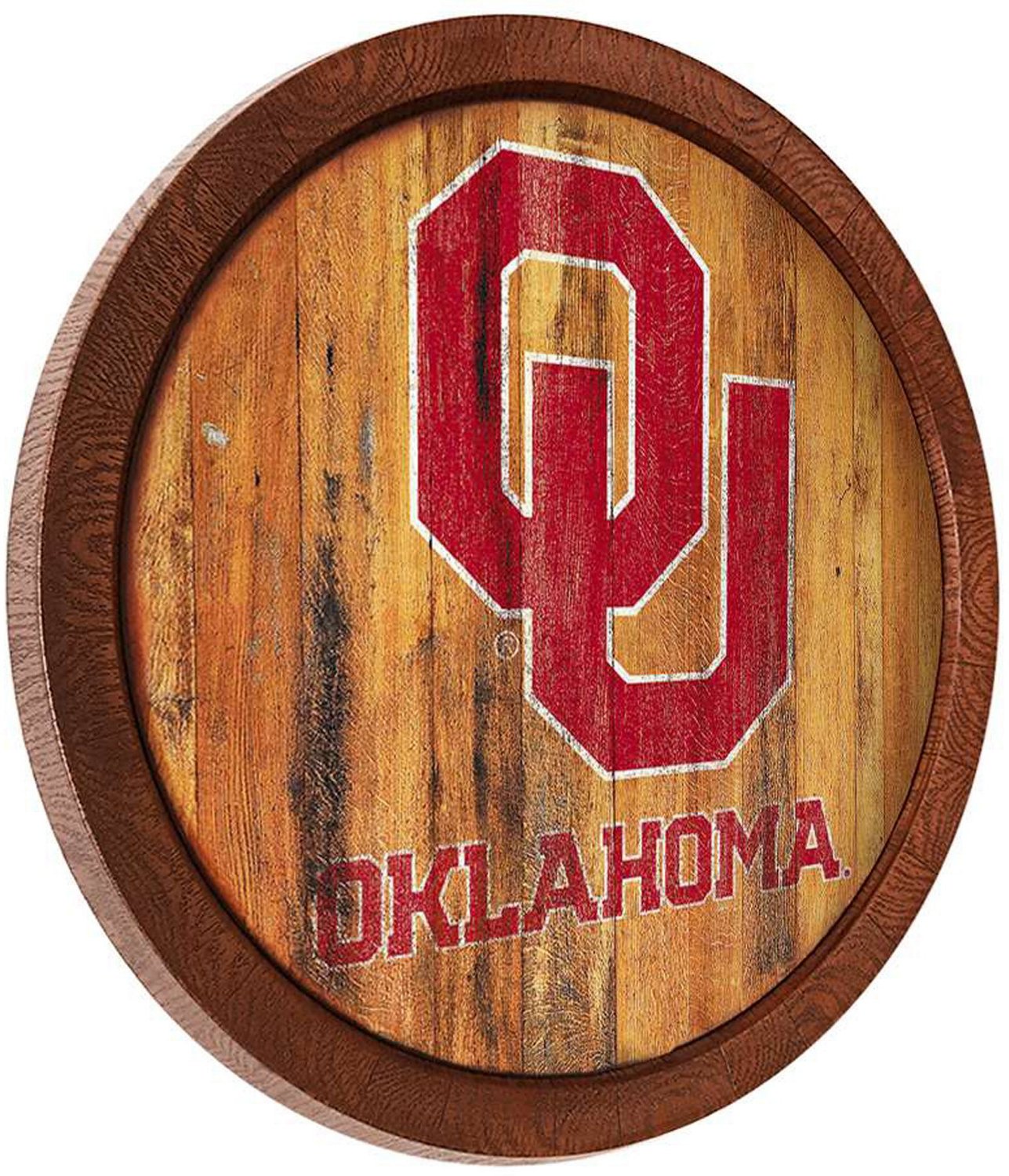 The Fan-Brand University of Oklahoma Weathered Faux Barrel Top Sign  - view number 2