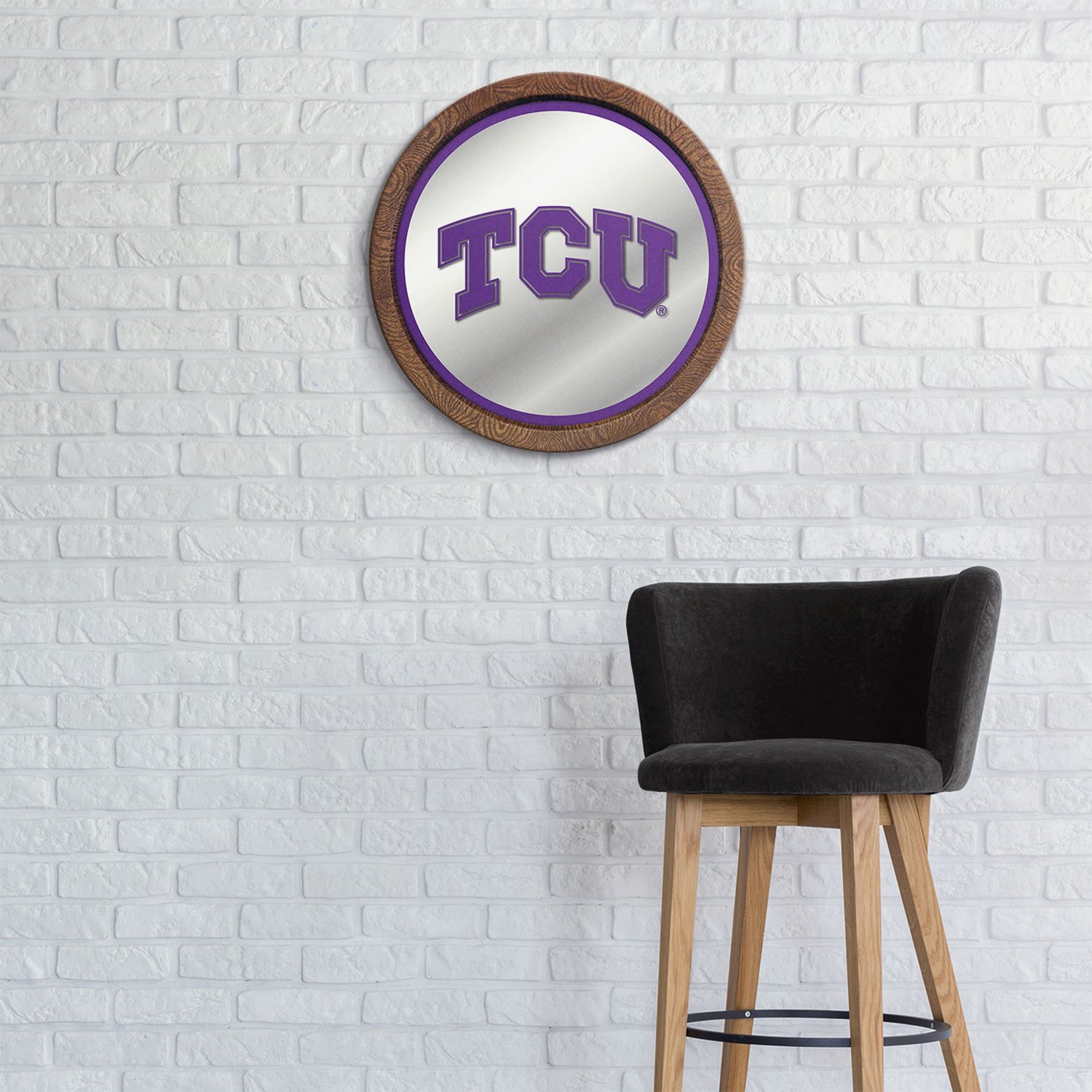 The Fan-Brand Texas Christian University Faux Barrel Top Mirrored Wall Sign - view number 3