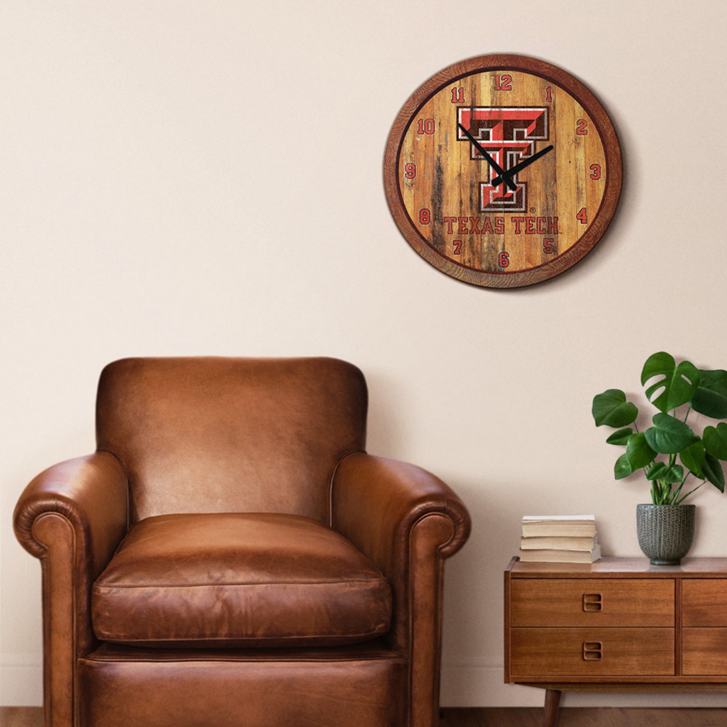 The Fan-Brand Texas Tech University Weathered Faux Barrel Top Clock - view number 3