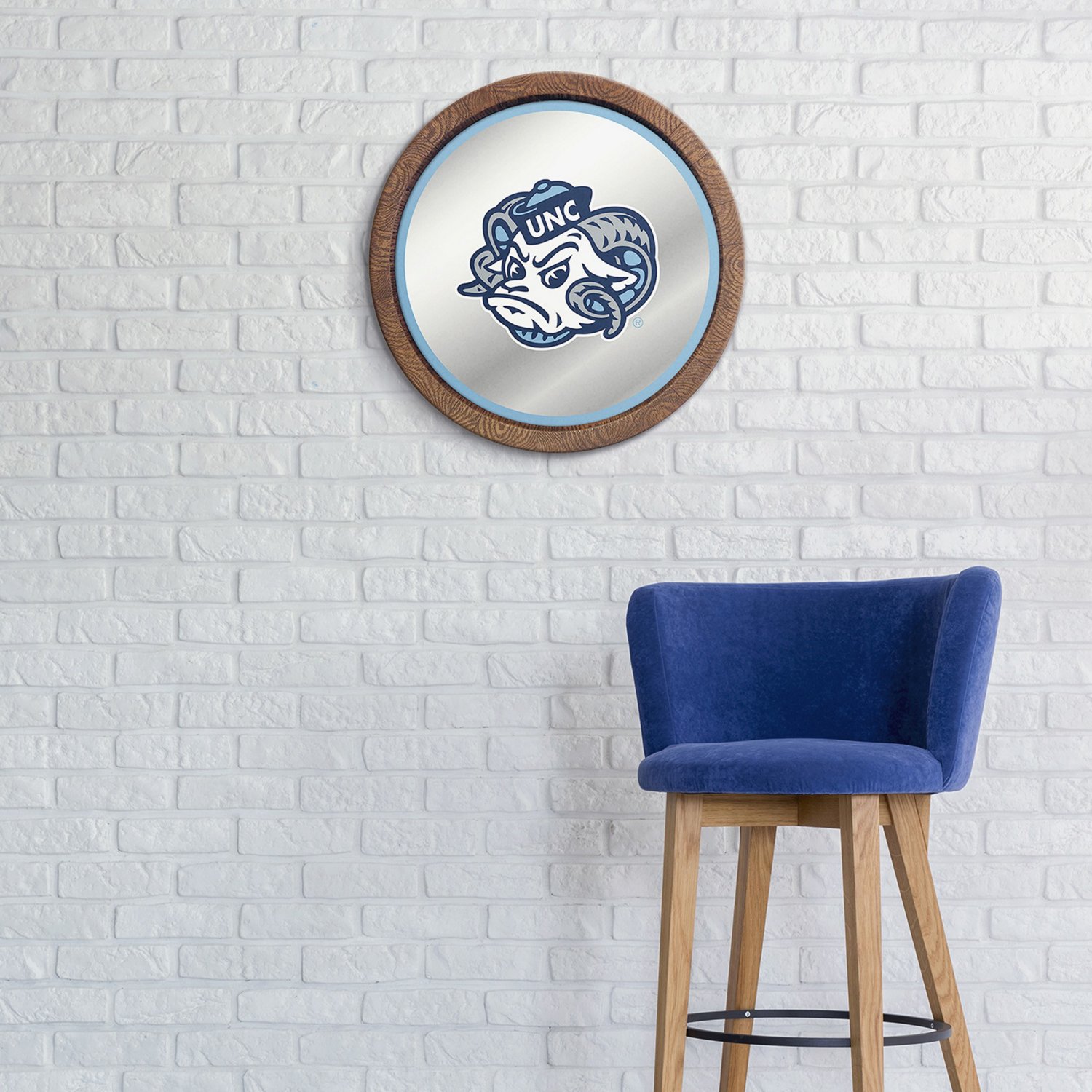 The Fan-Brand University of North Carolina Mascot Faux Barrel Top Mirrored Sign - view number 3