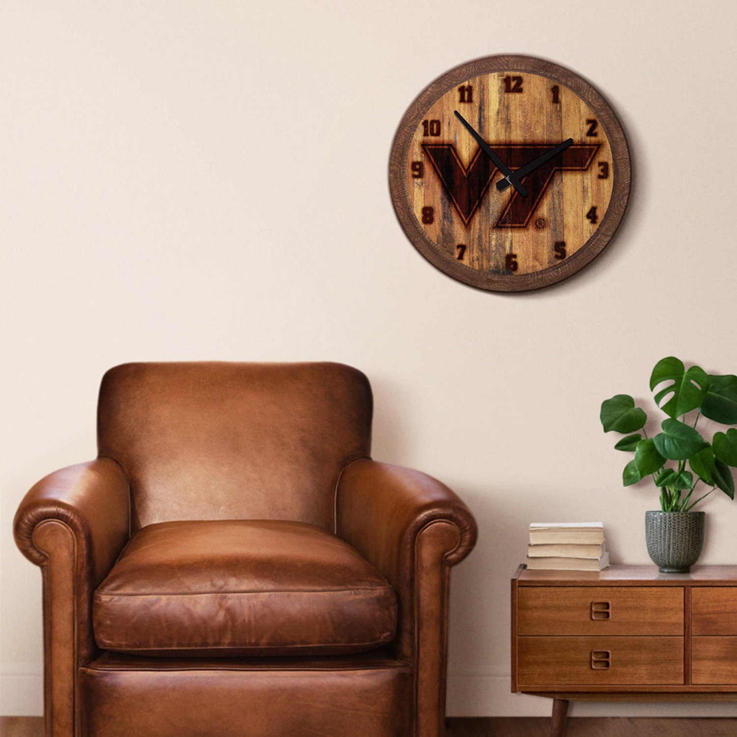 The Fan-Brand Virginia Tech University Branded Faux Barrel Top Clock - view number 3