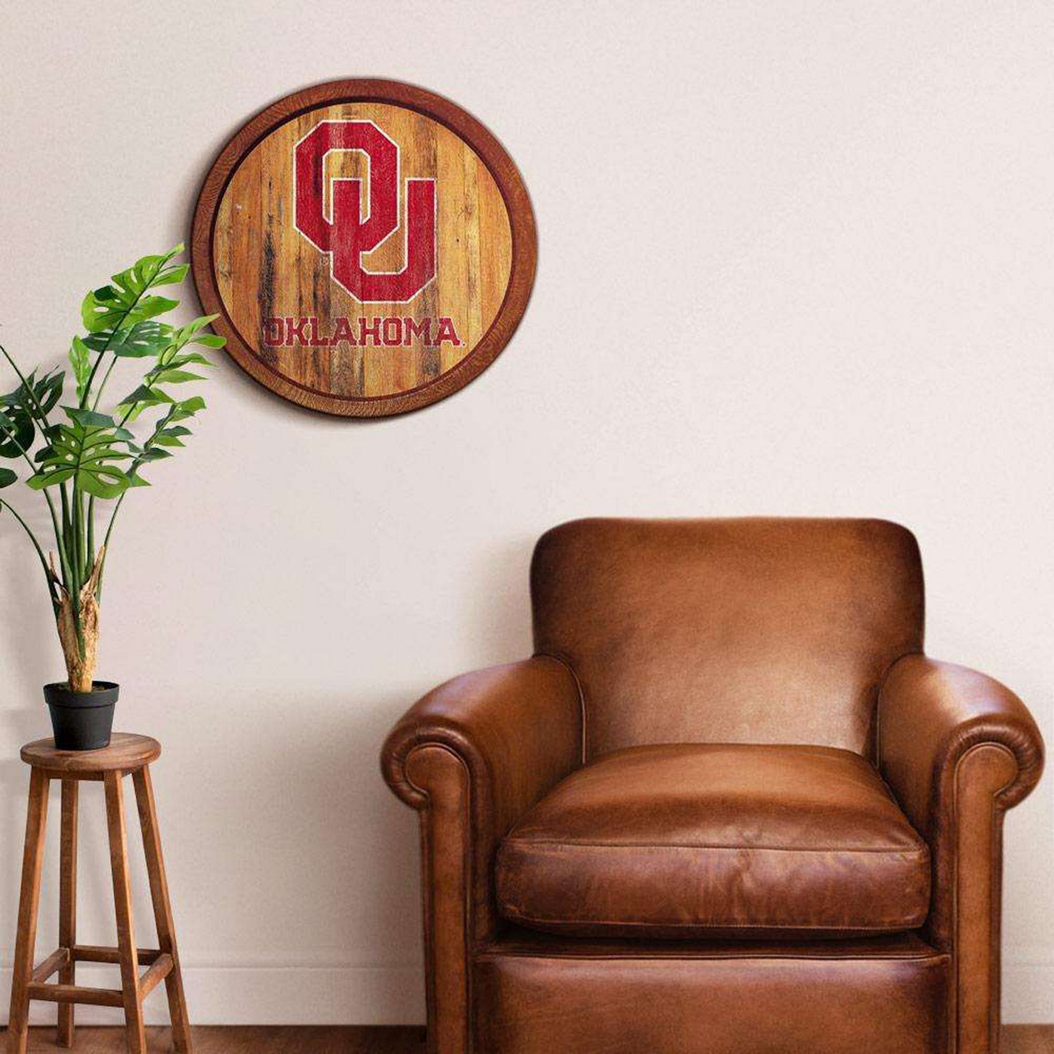 The Fan-Brand University of Oklahoma Weathered Faux Barrel Top Sign  - view number 3