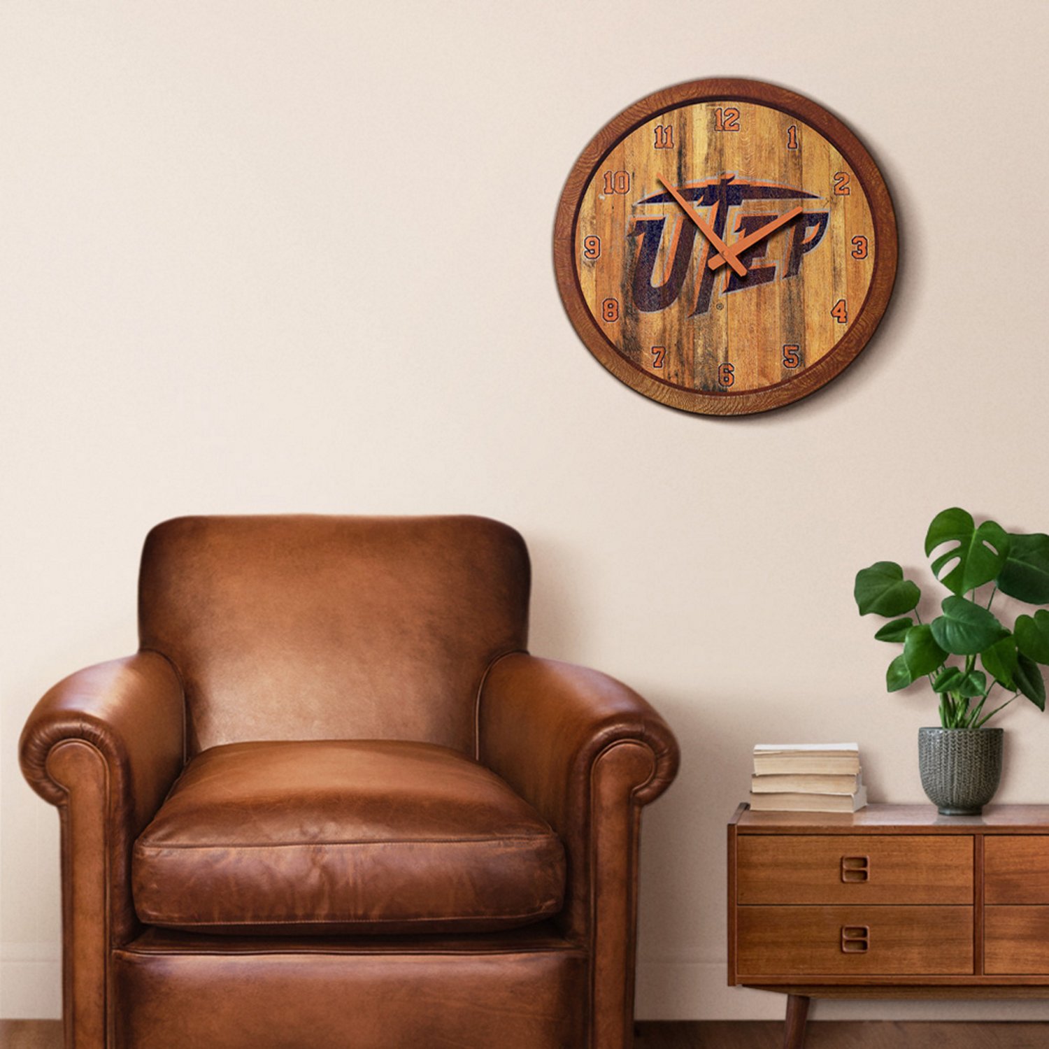 The Fan-Brand University of Texas at El Paso Weathered Faux Barrel Top Clock - view number 3