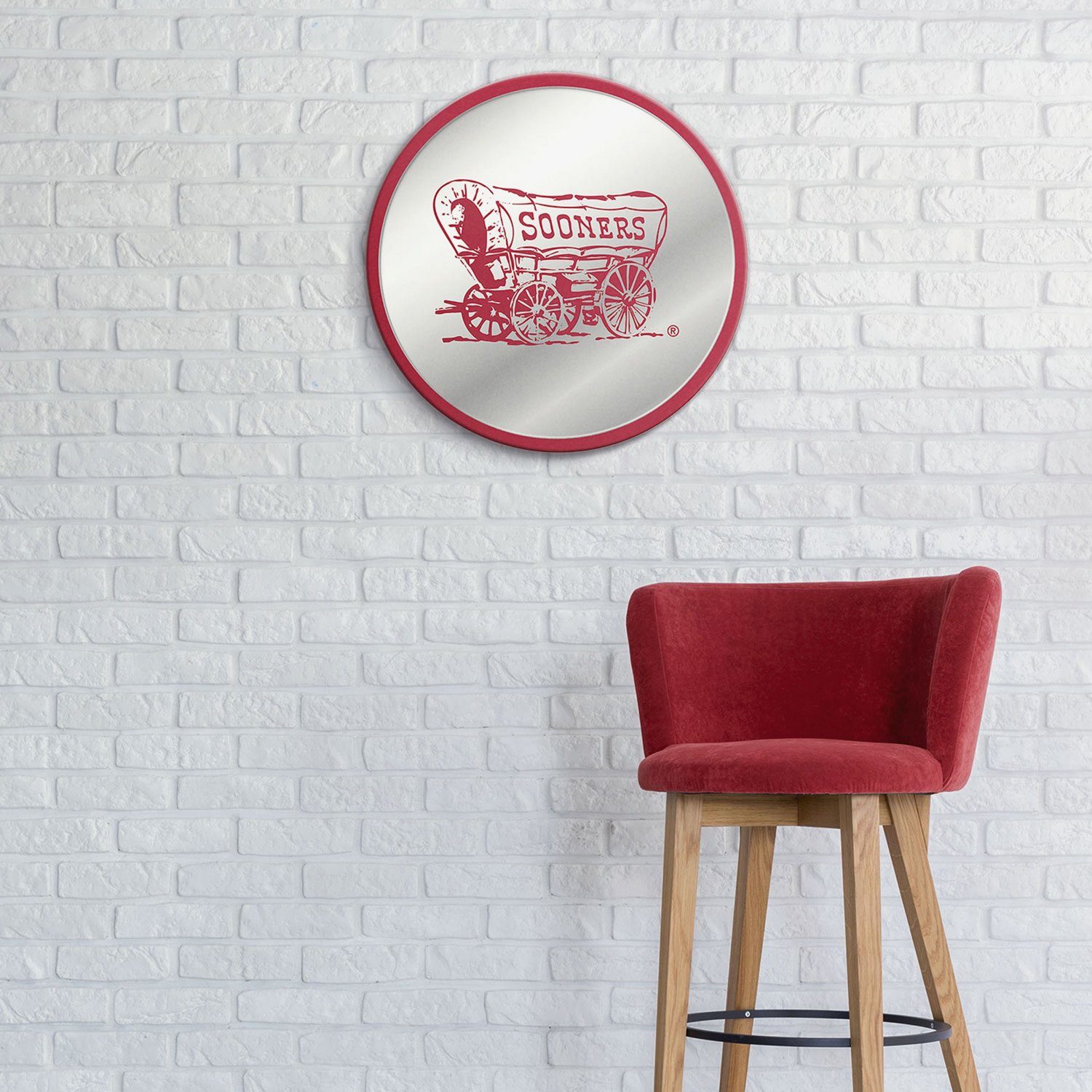The Fan-Brand University of Oklahoma Wagon Modern Disc Mirrored Wall Sign                                                        - view number 3