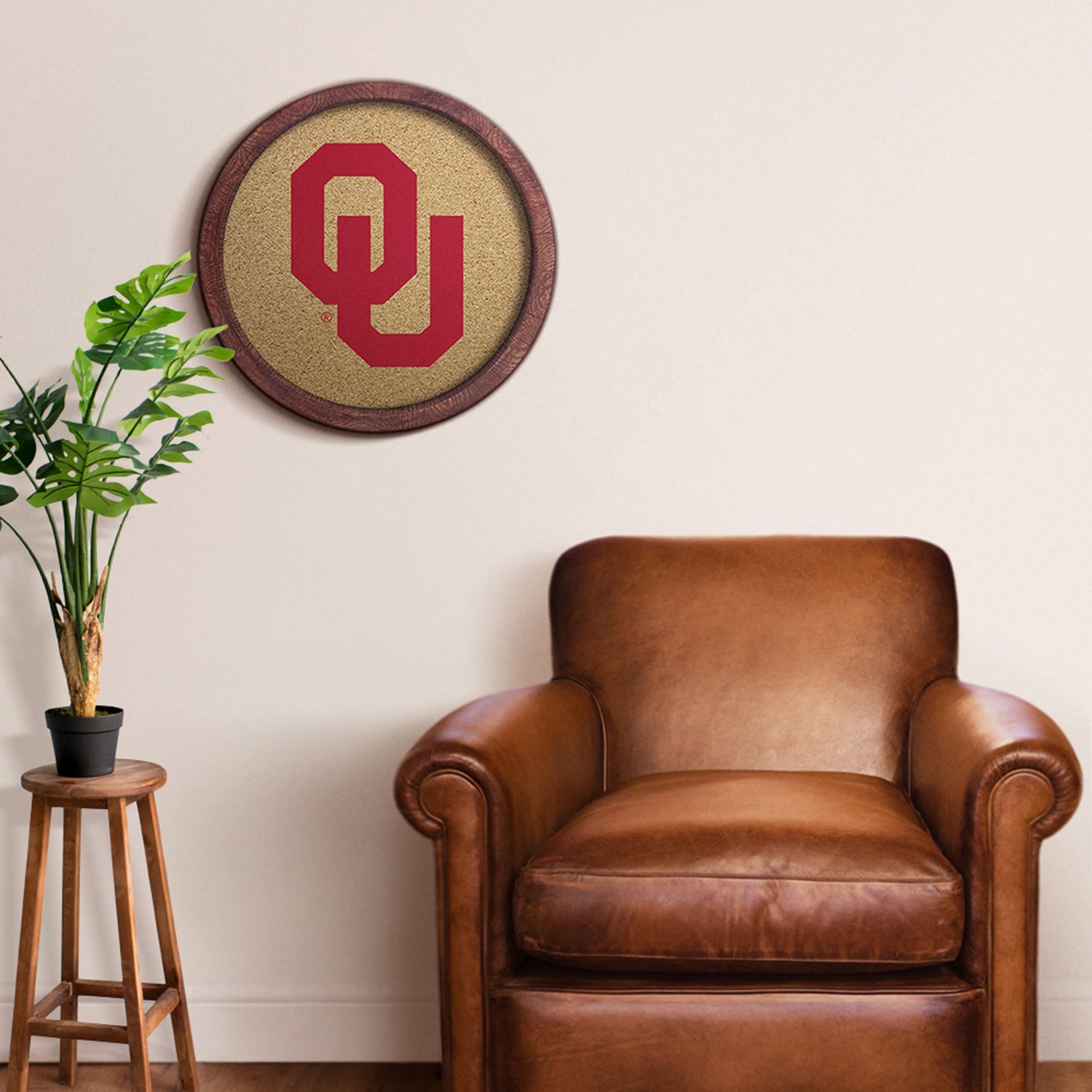 The Fan-Brand University of Oklahoma “Faux” Barrel Framed Cork Board - view number 3