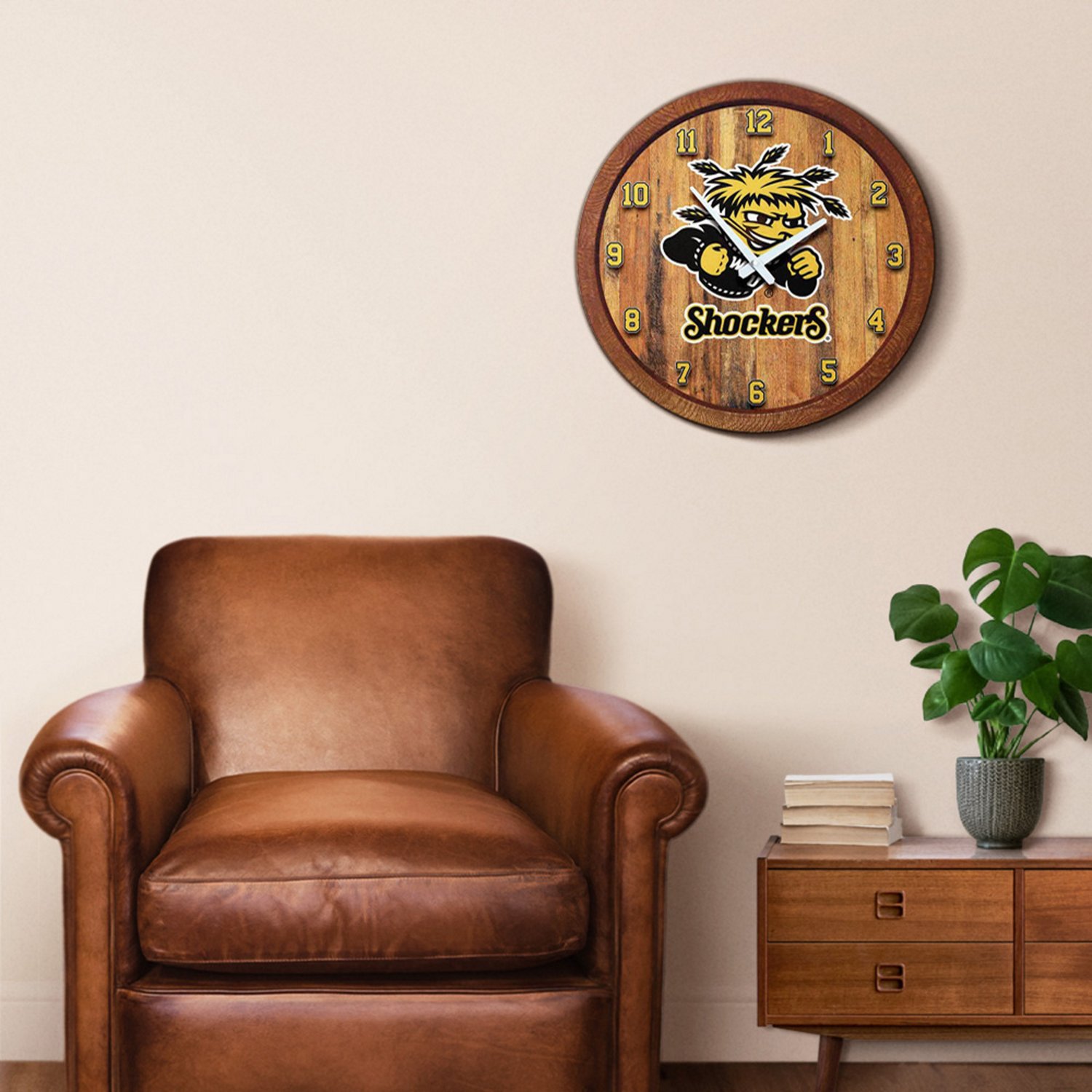 The Fan-Brand Wichita State University Faux Barrel Top Clock - view number 3