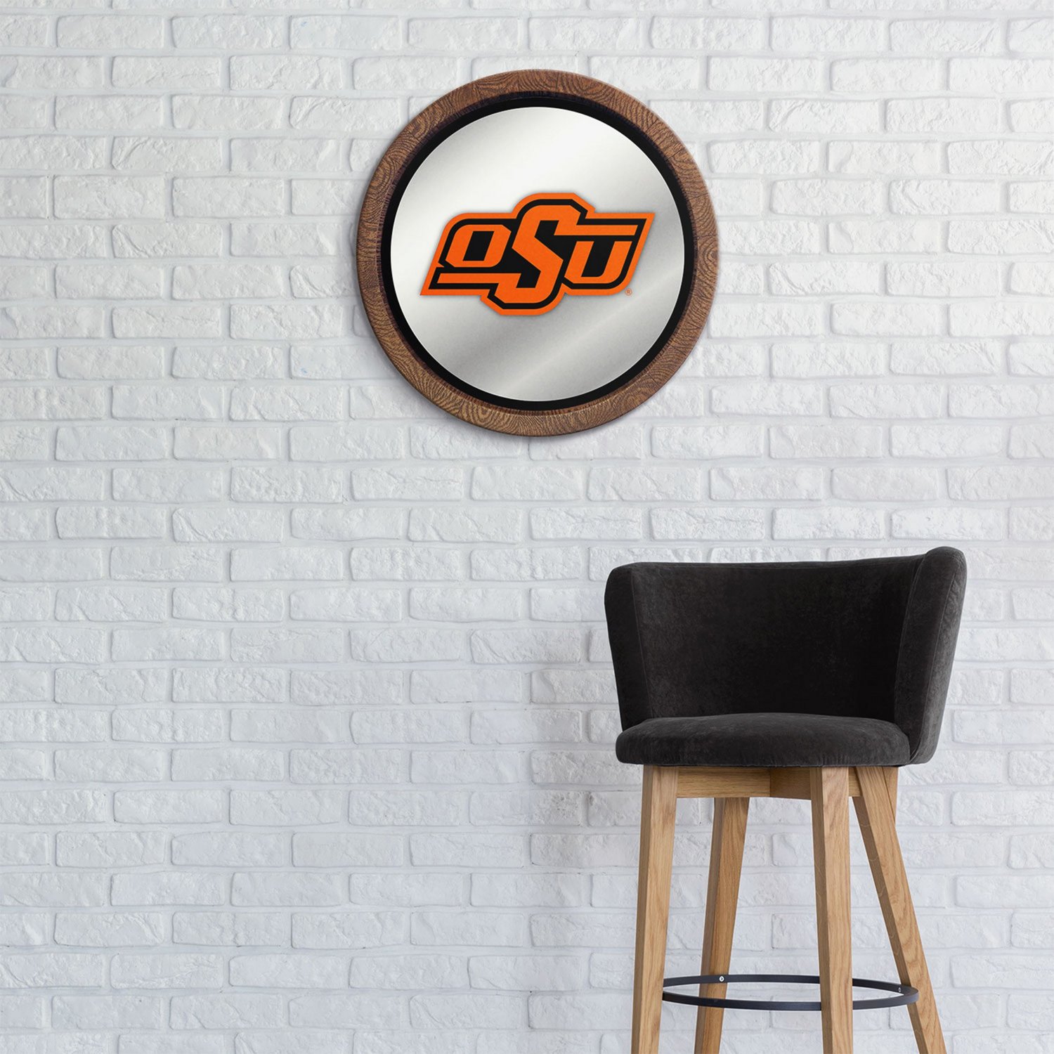 The Fan-Brand Oklahoma State University Faux Barrel Top Mirrored Wall Sign - view number 3