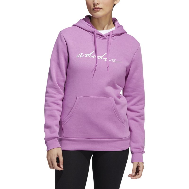 adidas Women's Linear Script Fleece Hoodie Purple Light, X-Small - Women's Athletic Fleece at Academy Sports product image