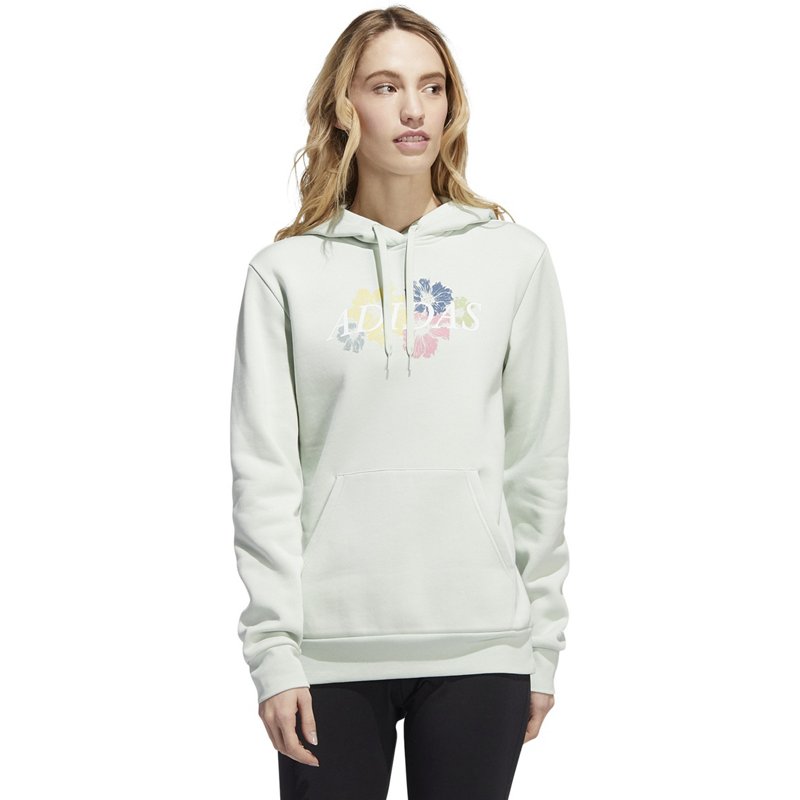 adidas Women's Linear Floral Fleece Hoodie Green Light, Small - Women's Athletic Fleece at Academy Sports product image