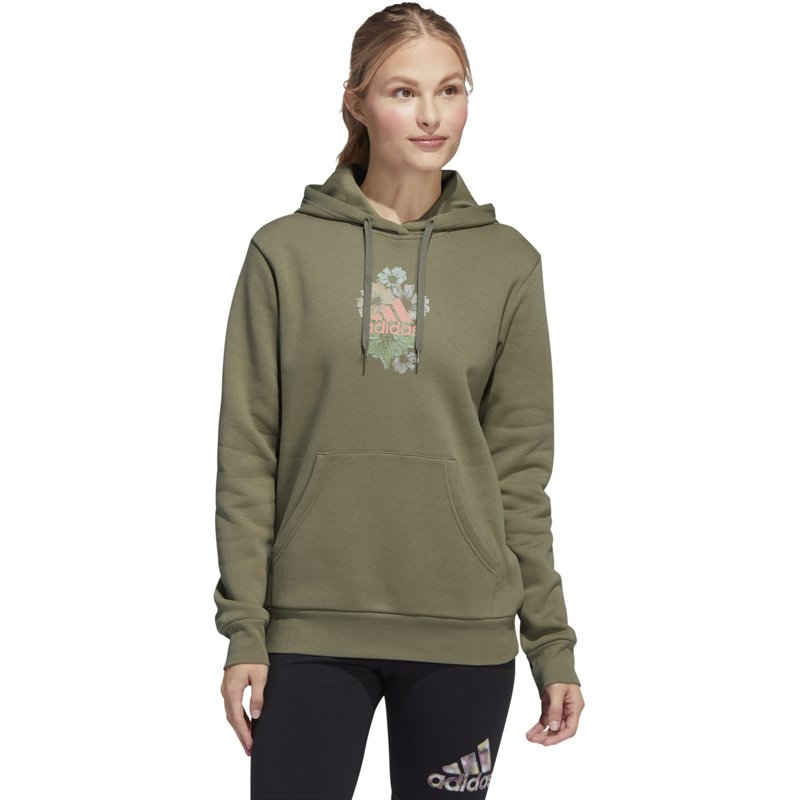 adidas Women's Badge Of Sport Floral Fleece Hoodie Green, Medium - Women's Athletic Fleece at Academy Sports product image