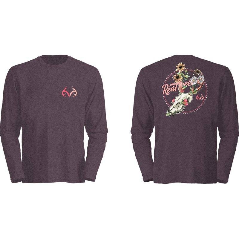 Realtree Women’s Deer Skull Flowers Long Sleeve T-Shirt Purple, Small - Women's Outdoor Short-Sleeve Tops at Academy Sports product image