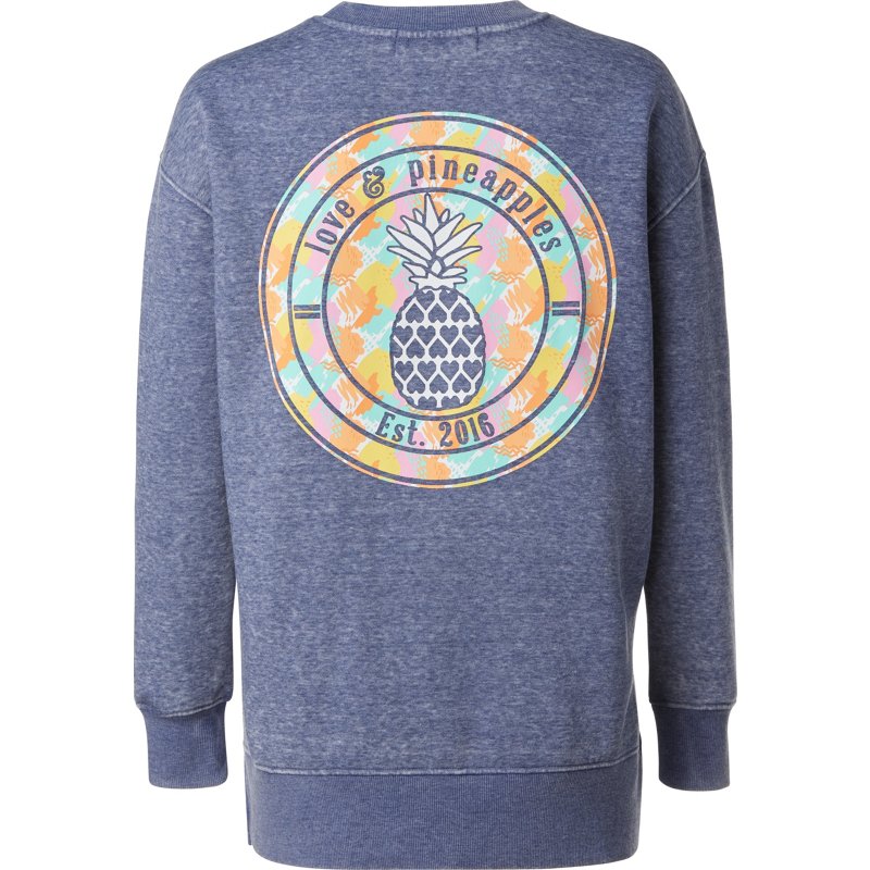 Love & Pineapples Women’s Paint Brush Logo Burnout Sweatshirt Navy Blue, Medium - Women's Outdoor Long-Sleeve Tops at Academy Sports product image