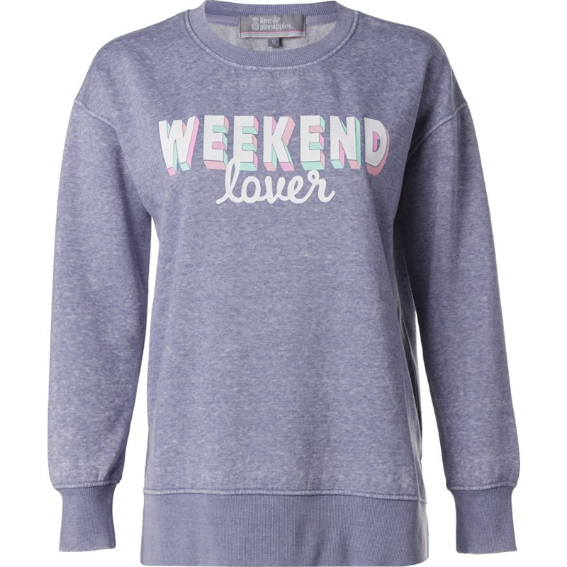 Love & Pineapples Women’s Weekend Lover Sweatshirt Blue, Large - Women's Outdoor Long-Sleeve Tops at Academy Sports product image