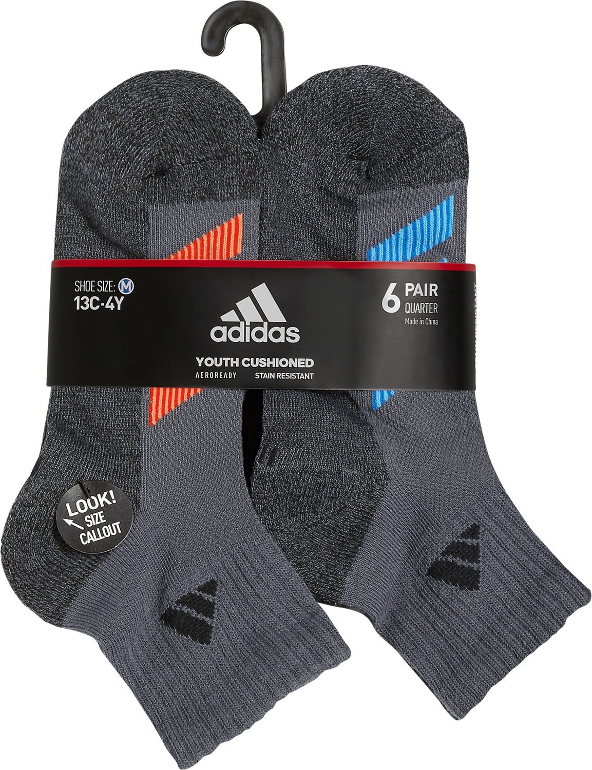 adidas Cushioned Angle Stripe Quarter Performance Socks 6 Pack - view number 3
