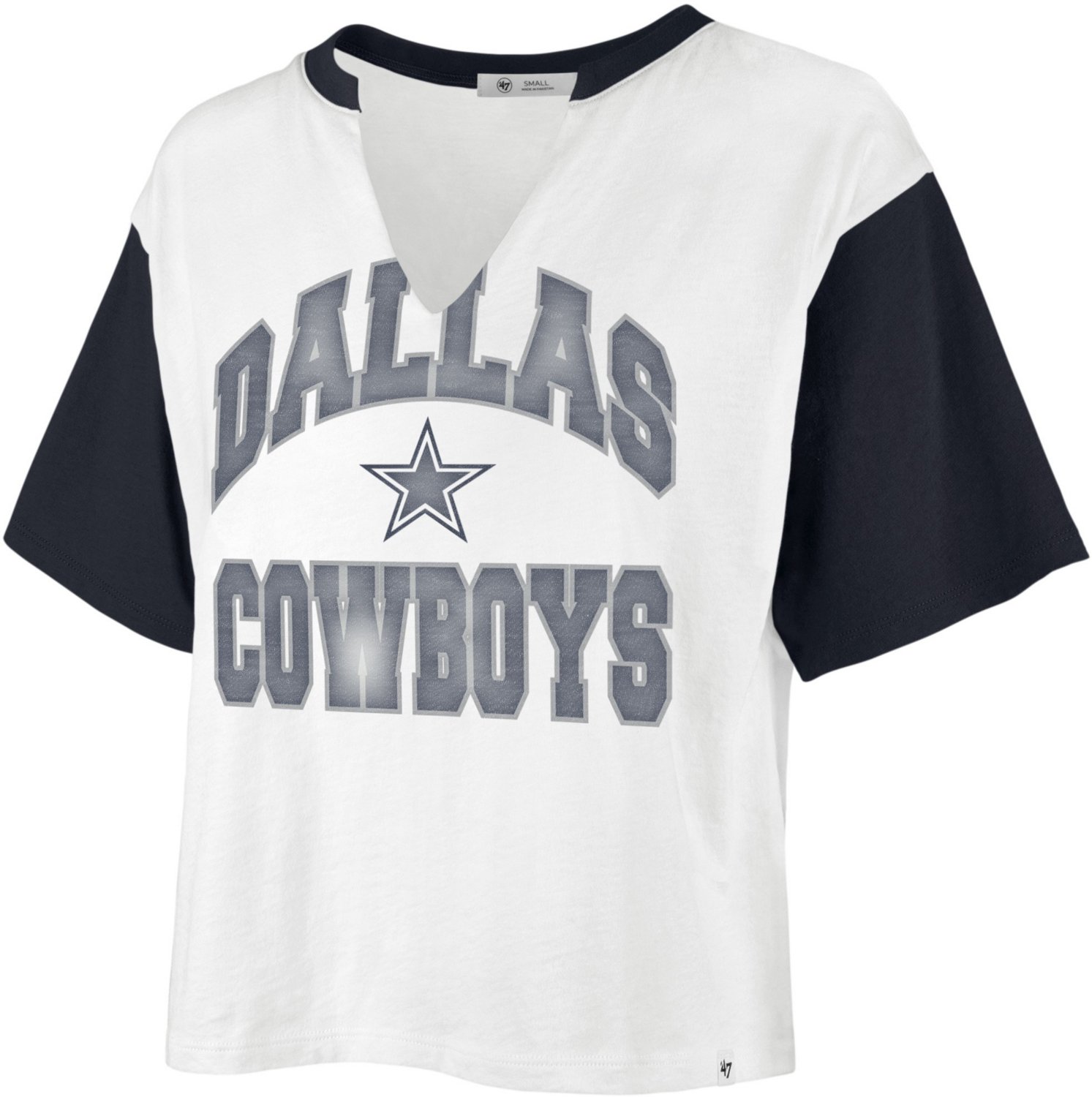 Women's Navy Dallas Cowboys Cherry Sequin Sleeve T-Shirt