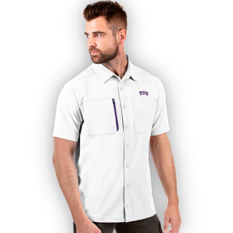 Antigua Men's Texas Christian University Kickoff Woven Short Sleeve Fishing Shirt
